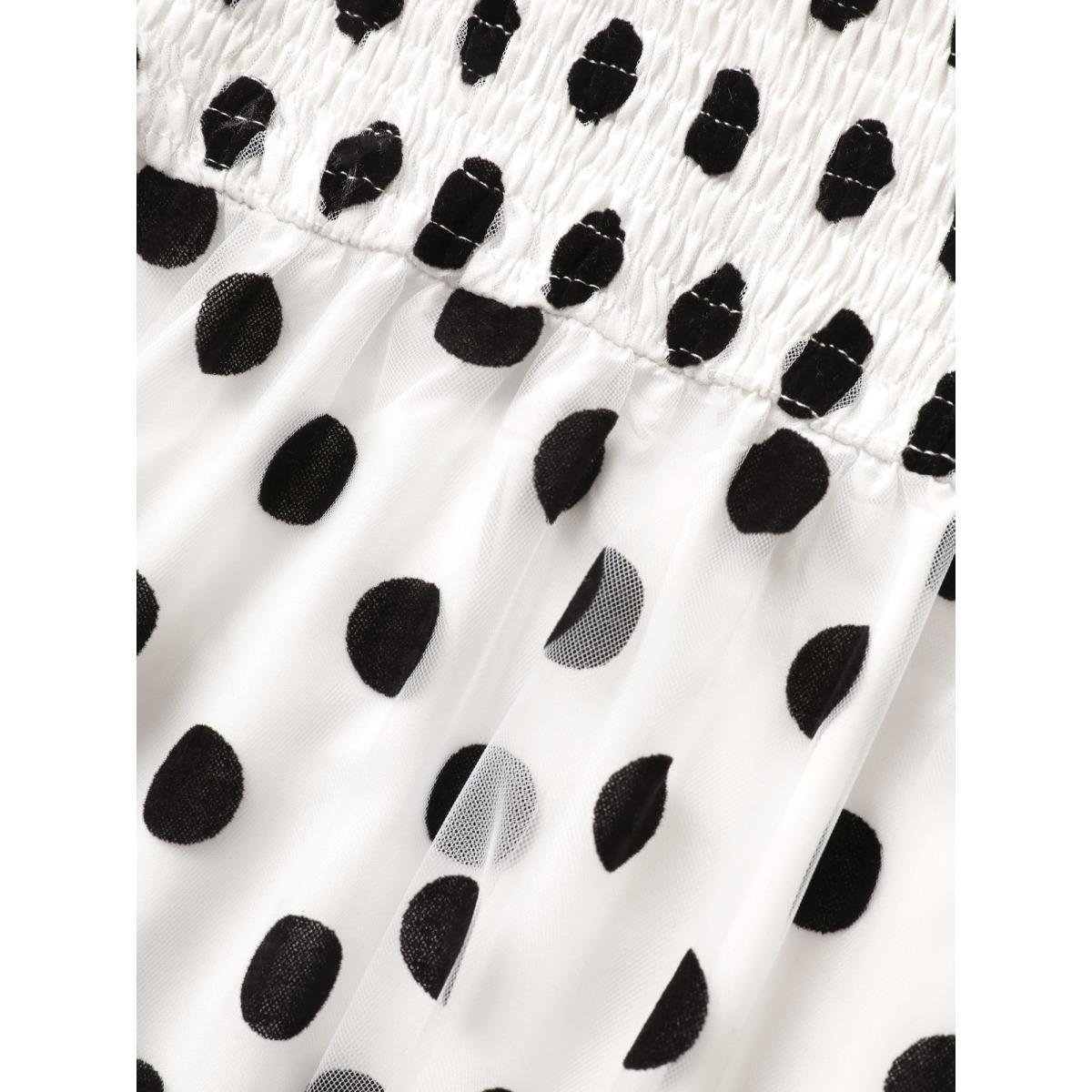 Plus Size Polka Dot Mesh Belted Cami Dress WhiteSmoke Women Elegant Woven ribbon&lace trim Non Sleeveless Curvy BloomChic 10/M Product Image
