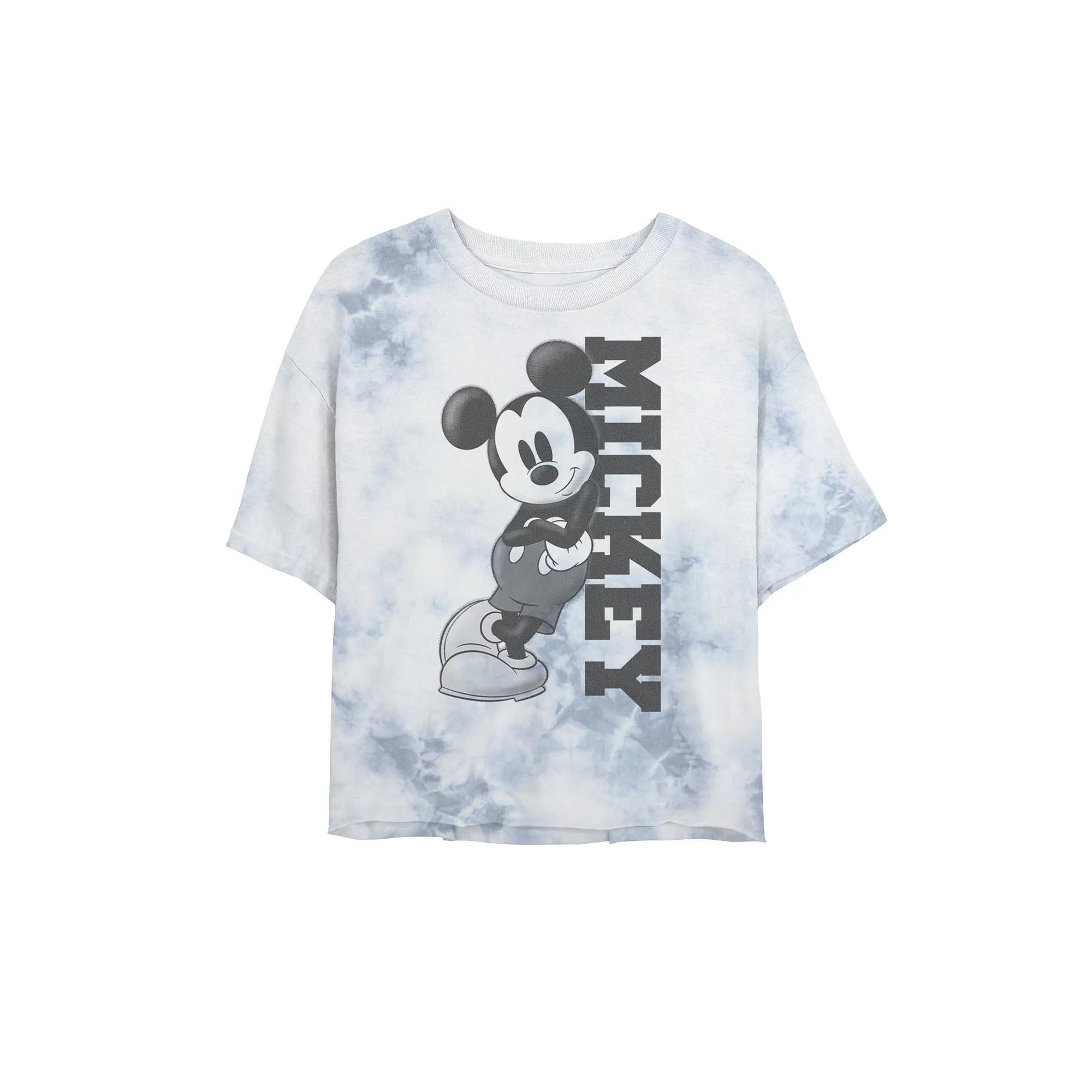 Disney's Mickey Mouse Juniors' Leaning on Name Bombard Wash Crop Graphic Tee, Women's, Size: Large, White Blue Product Image