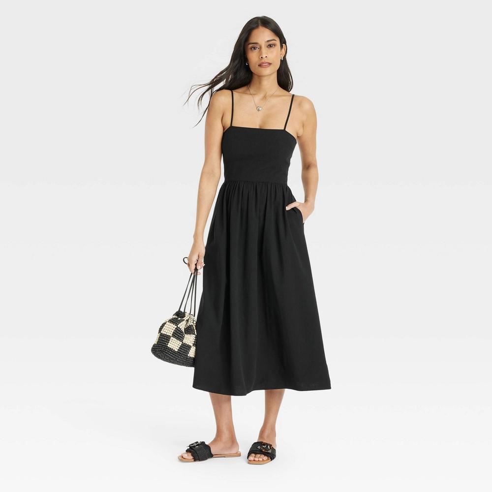 Womens Corset Midi A-Line Dress - Universal Thread Black XS: Cotton Rayon Blend, Backless, Spaghetti Straps Product Image