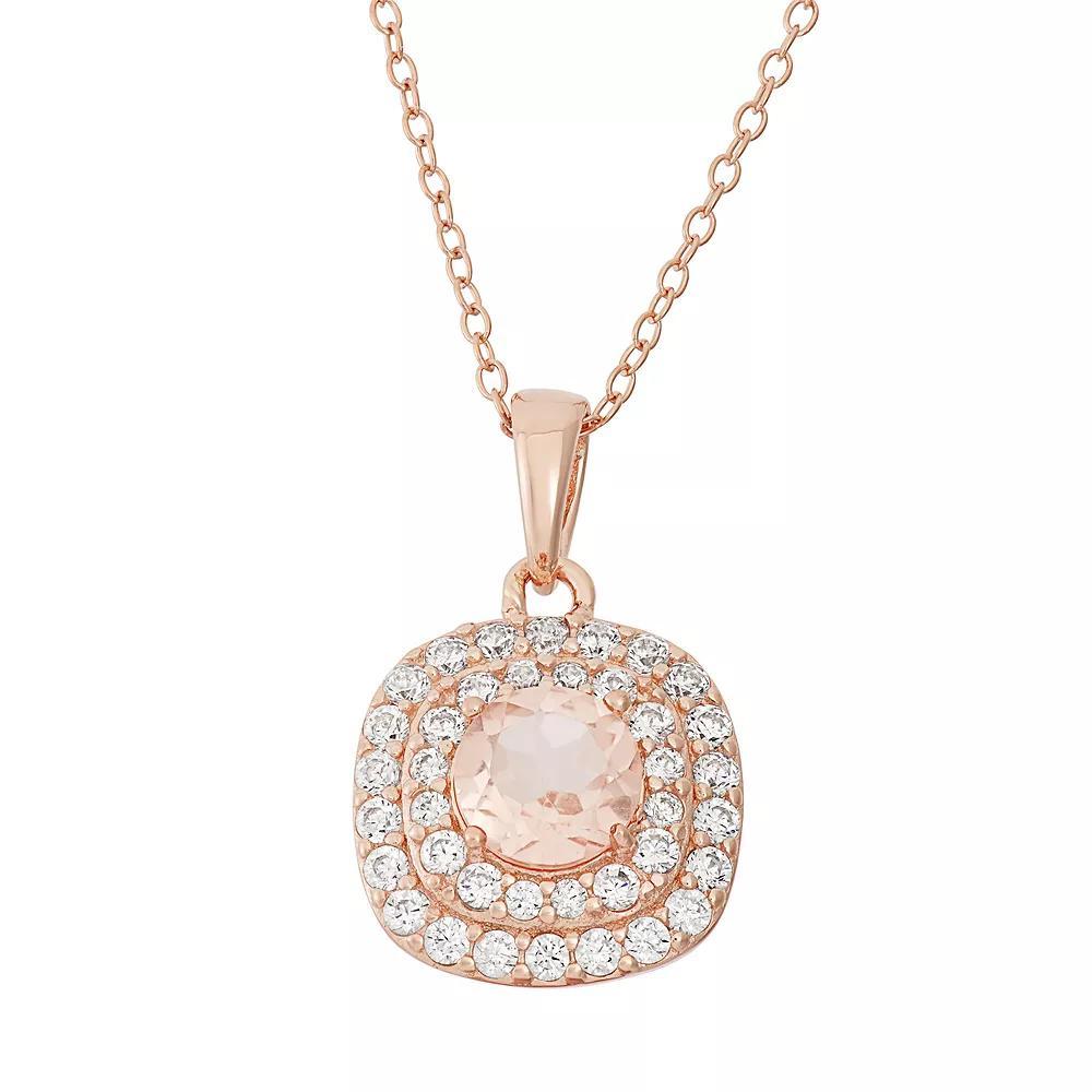 Peach Quartz Doublet & Cubic Zirconia 18k Rose Gold Over Silver Halo Pendant Necklace, Women's, Size: 18", Gold Tone Product Image
