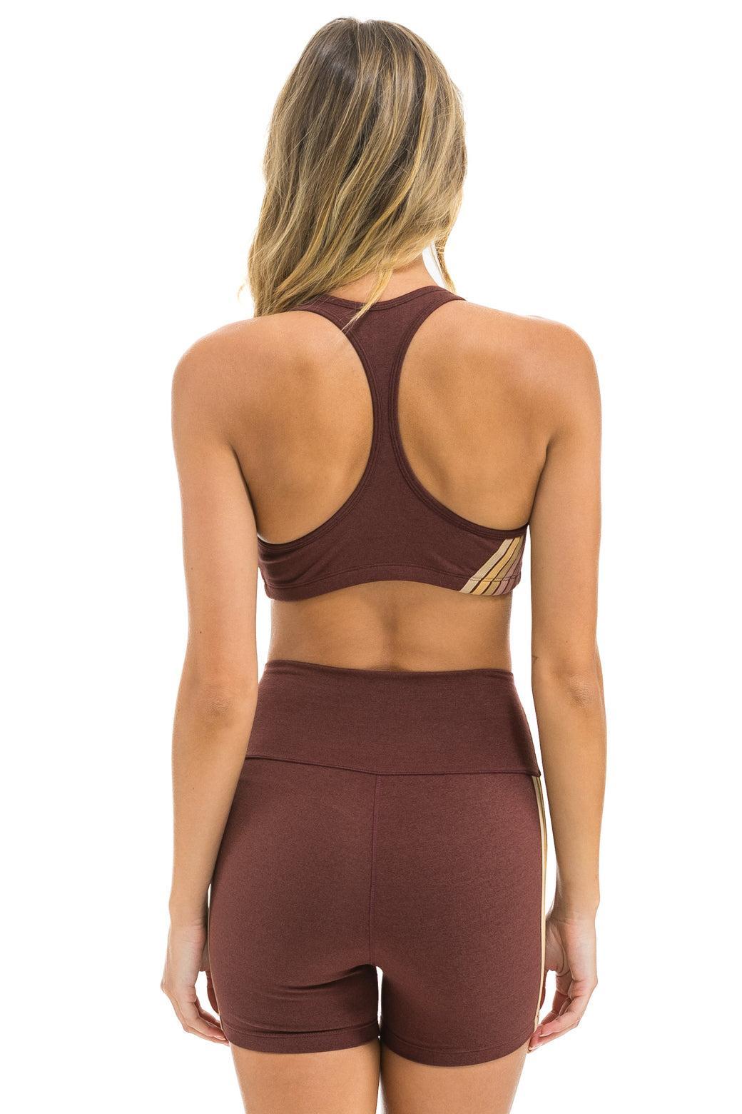 5 STRIPE 4 INCH HI-RISE BIKER SHORT - MOCHA Female Product Image