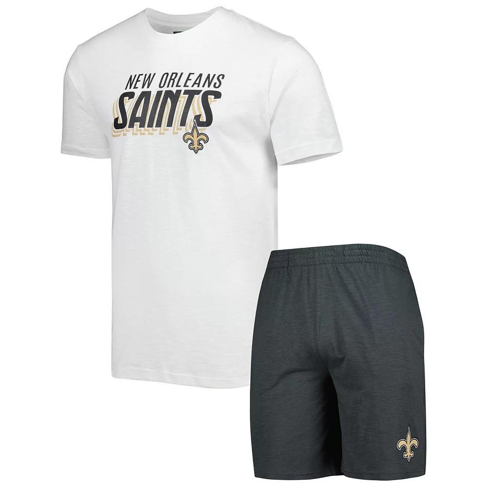 Men's Concepts Sport Charcoal/White New Orleans Saints Downfield T-Shirt & Shorts Sleep Set, Size: 2XL Product Image
