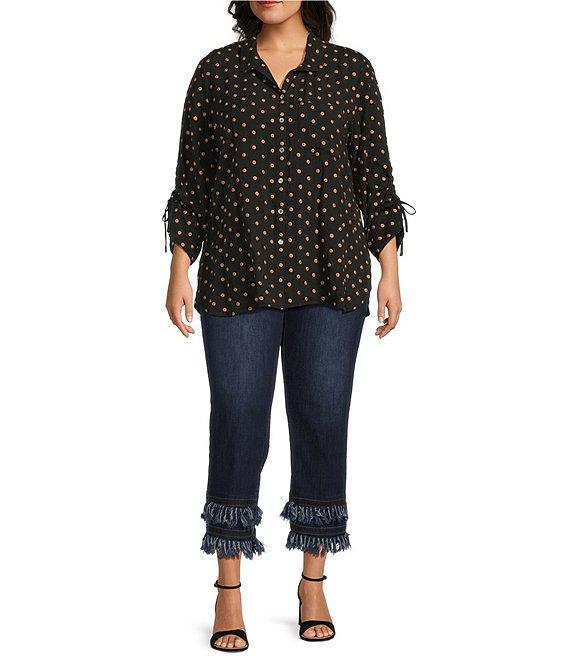 John Mark Plus Size Embroidered Polka Dot Cinch Tie Sleeve Button Front Tunic Product Image
