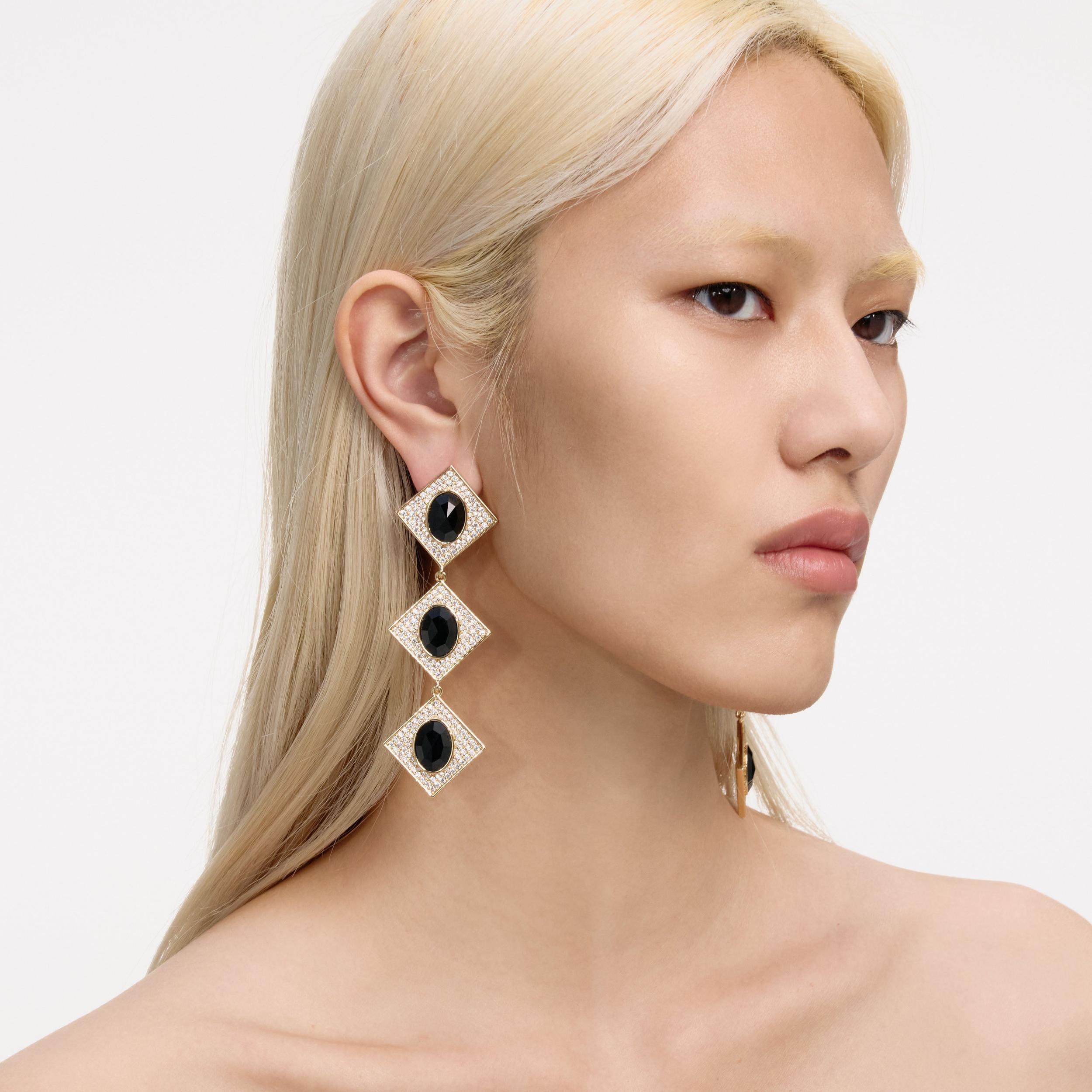 Gold Crystal Black Tiered Earrings Product Image