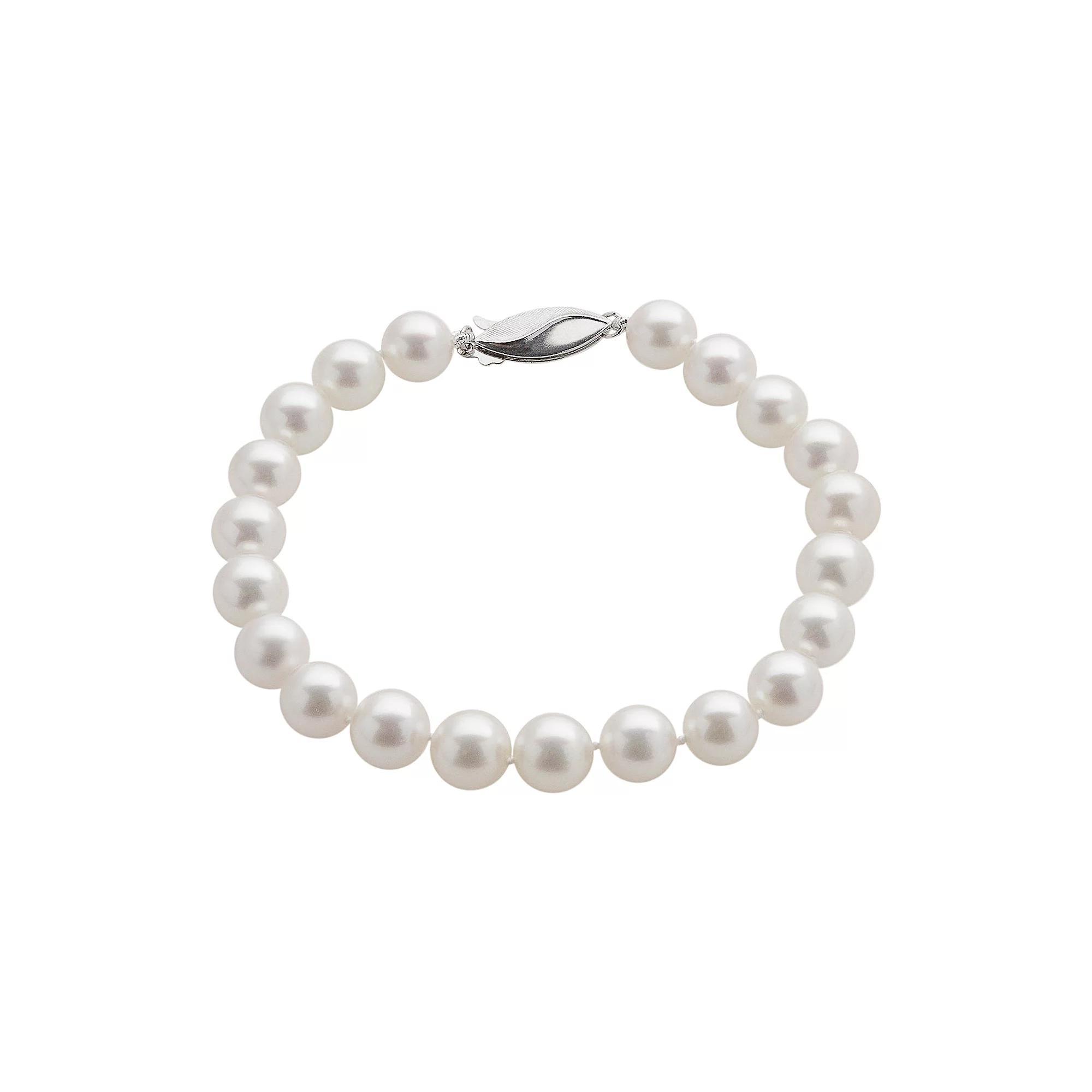 18k White Gold AA Akoya Cultured Pearl Bracelet (7-7.5 mm), Womens Product Image