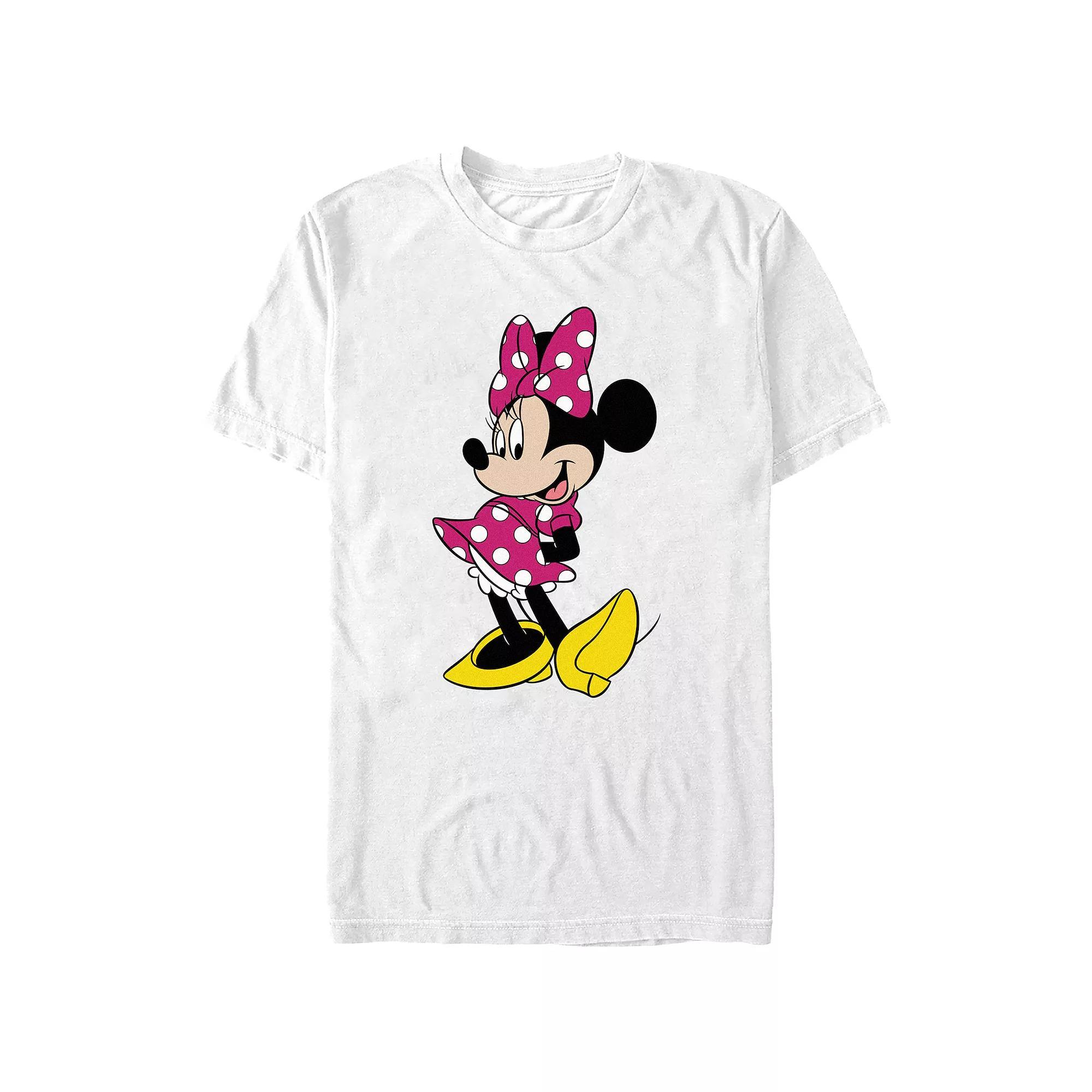 Disney's Minnie Mouse Wearing Pink Polka Dot Dress Juniors' Graphic Tee, Women's, Size: XXL, White Product Image
