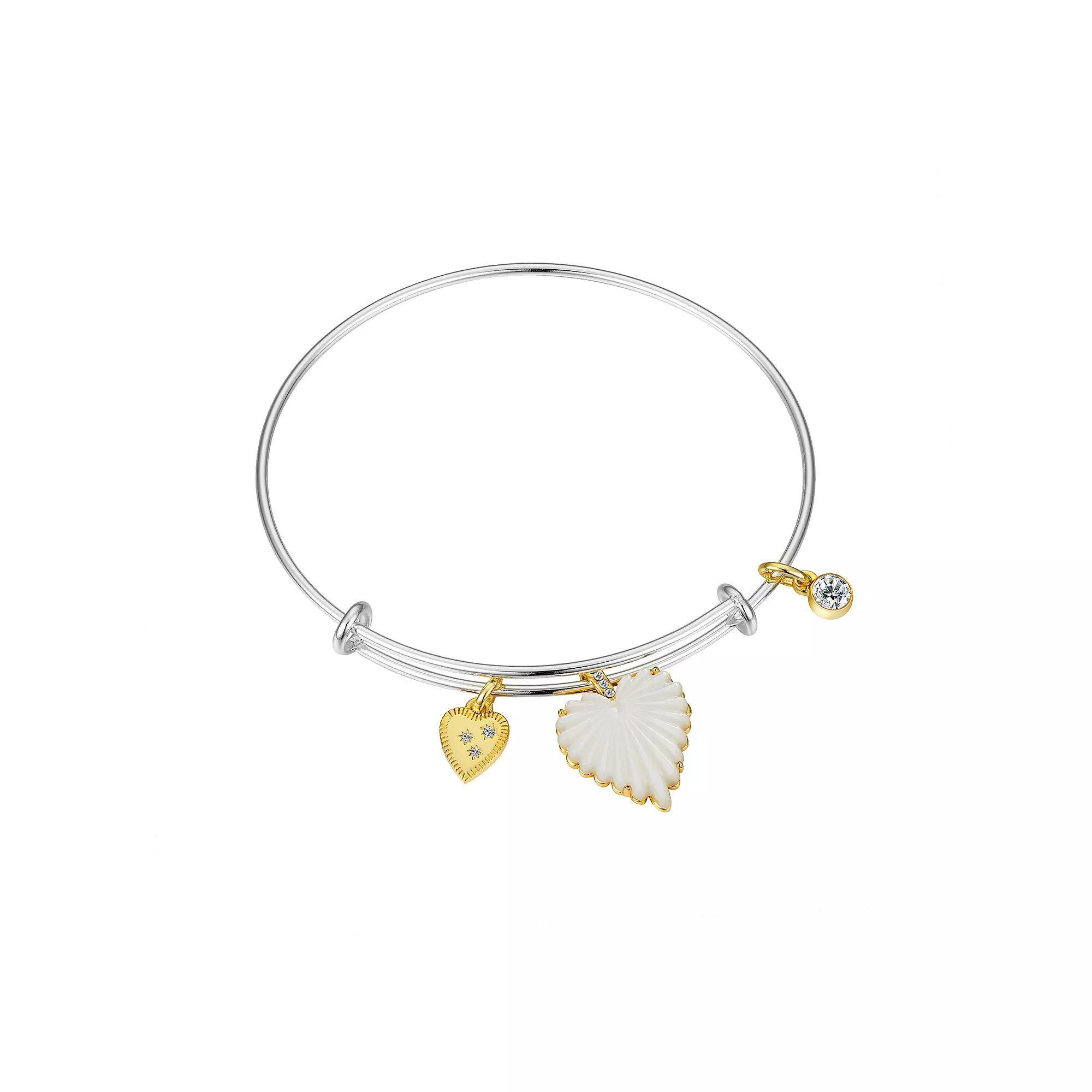 Love This Life Two-Tone Cubic Zirconia & Mother of Pearl Heart Bangle Bracelet, Women's, Size: 8", Two Tone Product Image