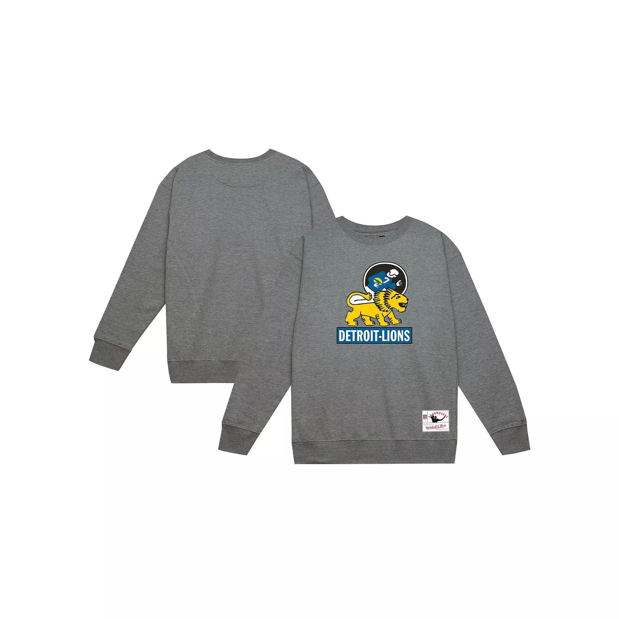 Men's Mitchell & Ness Heather Gray Detroit Lions Basic Fleece Pullover Sweatshirt, Size: Medium, Grey Product Image