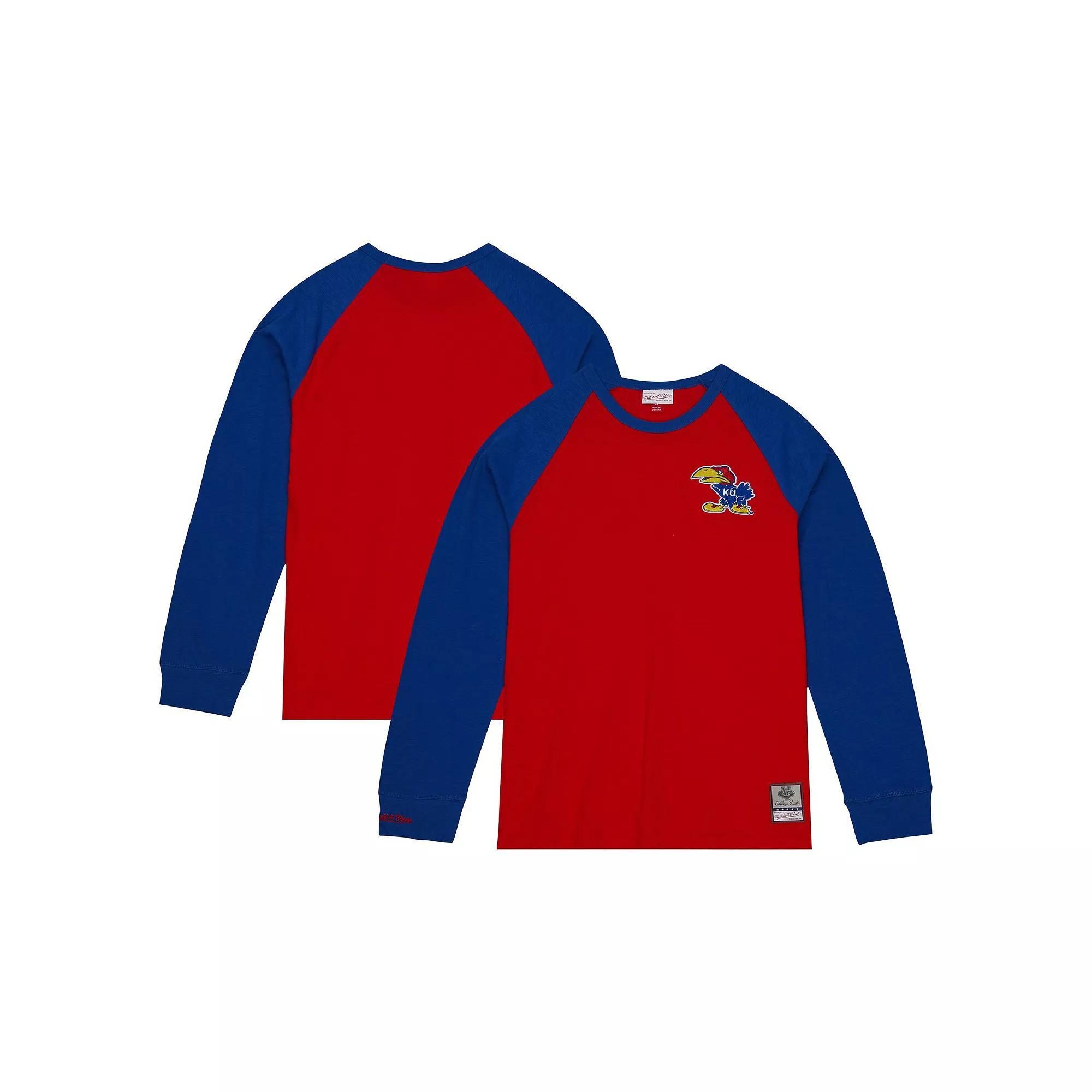 Men's Mitchell & Ness Red Kansas Jayhawks Legendary Slub Raglan Long Sleeve T-Shirt, Size: Small Product Image