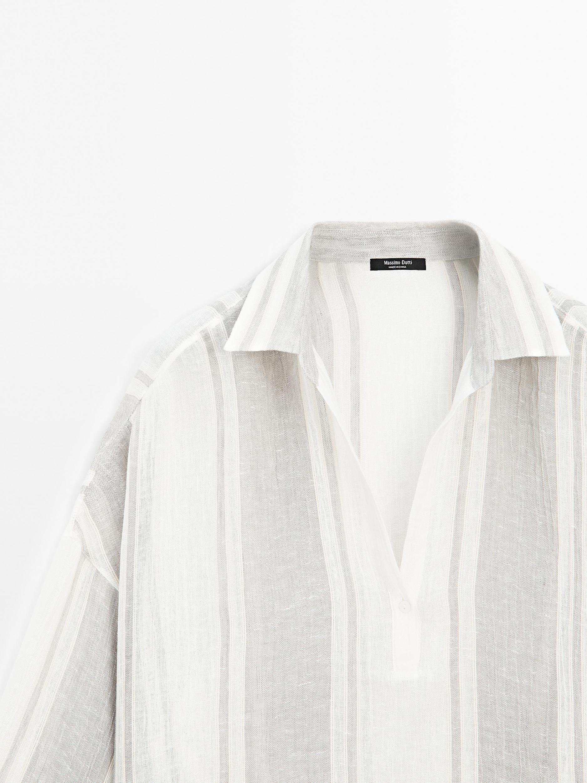 Flowing striped linen blend blouse Product Image