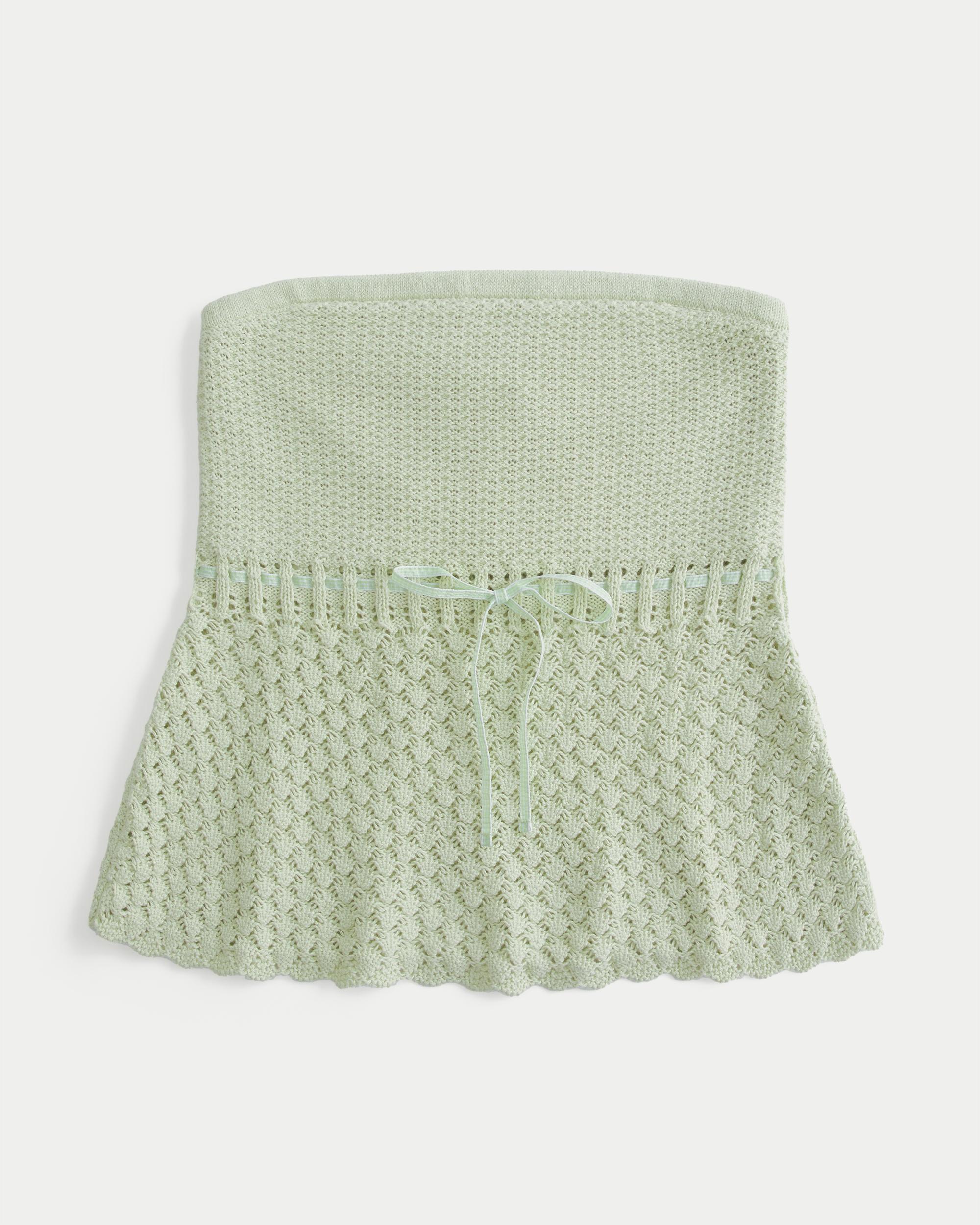 Crochet-Style Strapless Sweater Tube Top Product Image