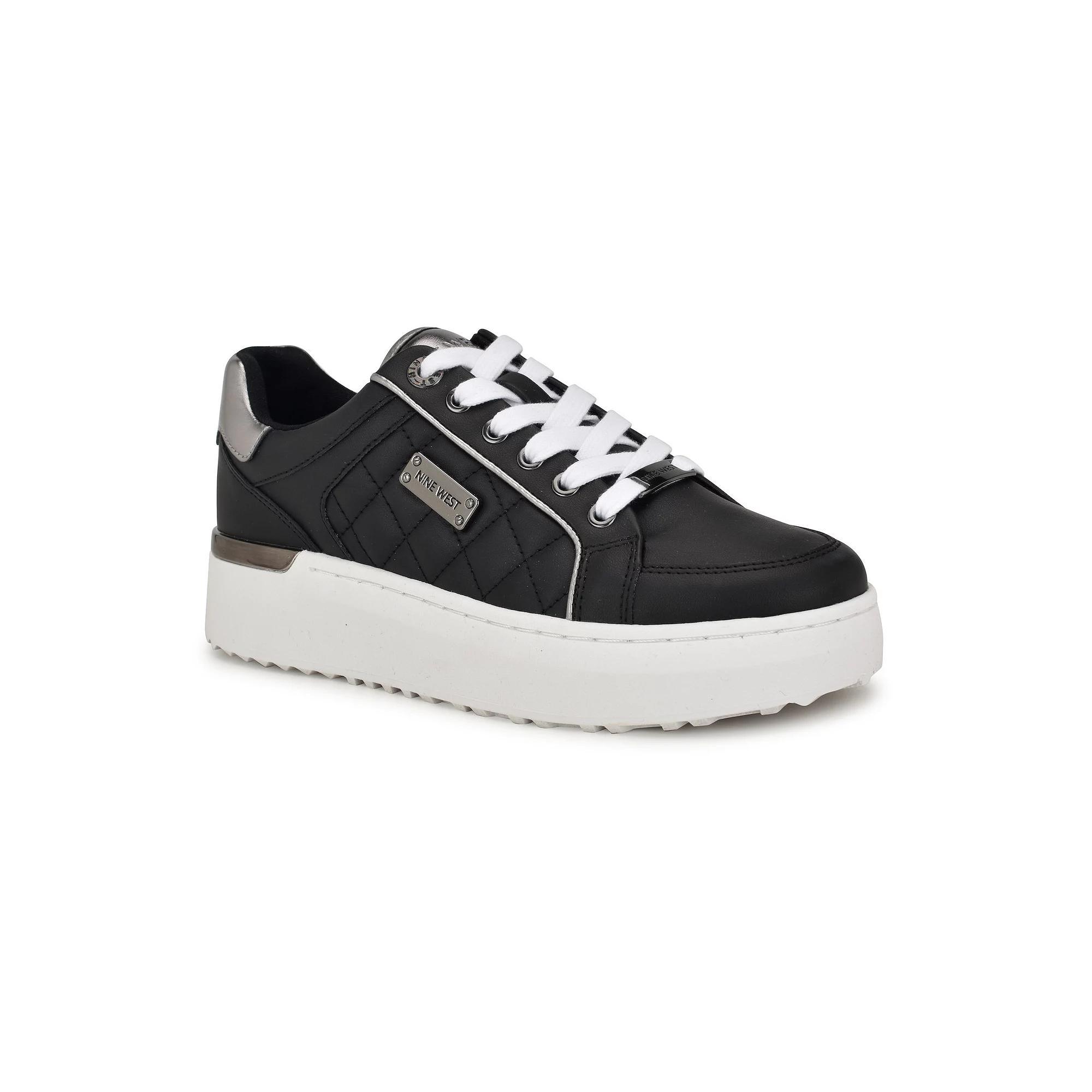 Nine West Cafee Womens Platform Sneakers Black Silver Product Image
