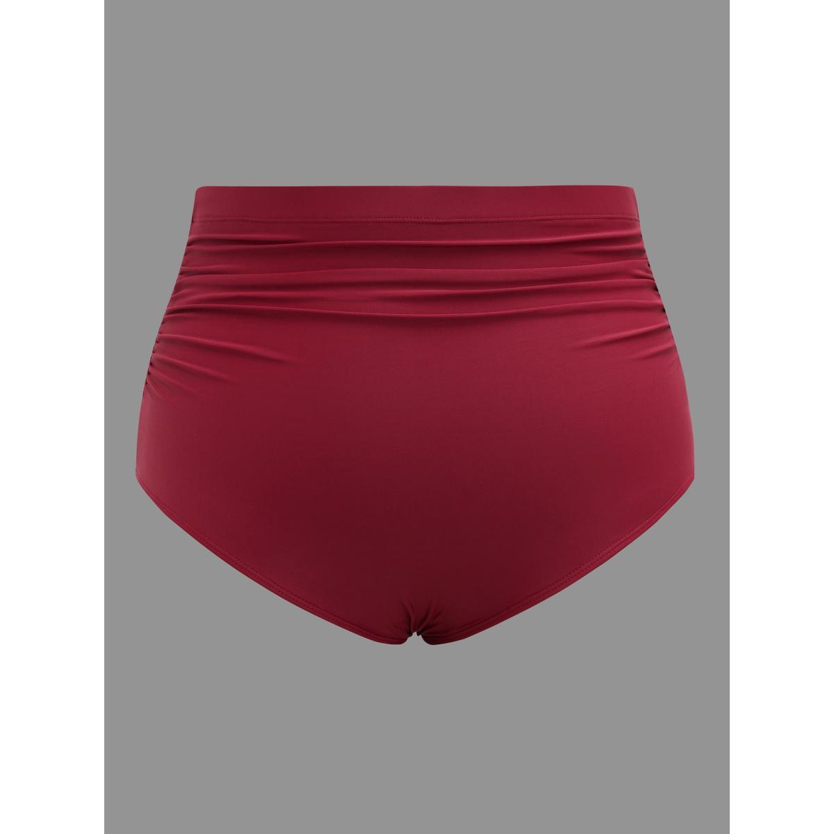 Plus Size Front-Tie Bow Flutter Sleeve Gathered Swim Dress Women's Swimwear Burgundy Beach Bodycon U-neck High stretch Curve Swim Dresses BloomChic 12/L Product Image