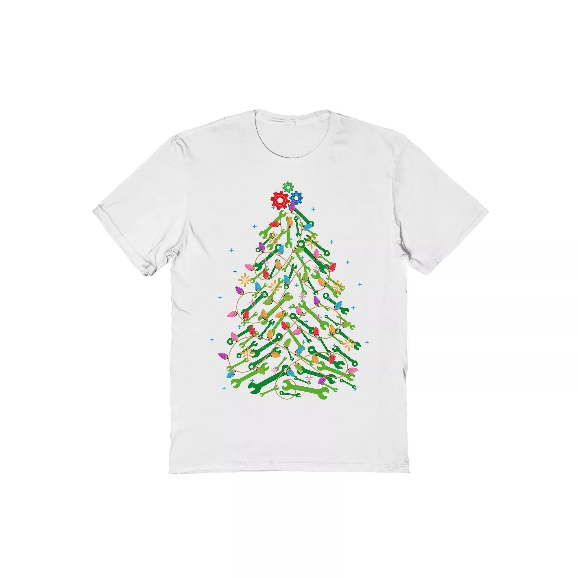 Men's Mechanic Tree Christmas Graphic Tee, Size: XL, White Product Image