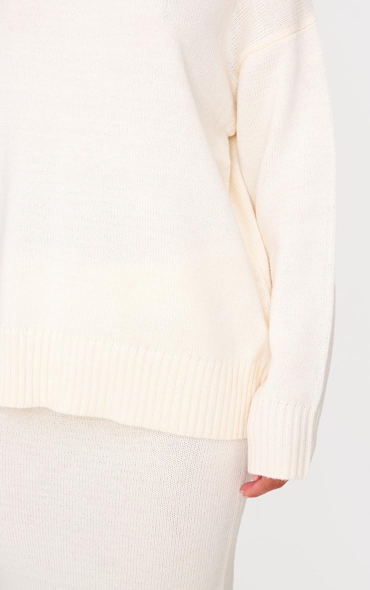 Cream Soft Knit Roll Neck Oversized Sweater Product Image
