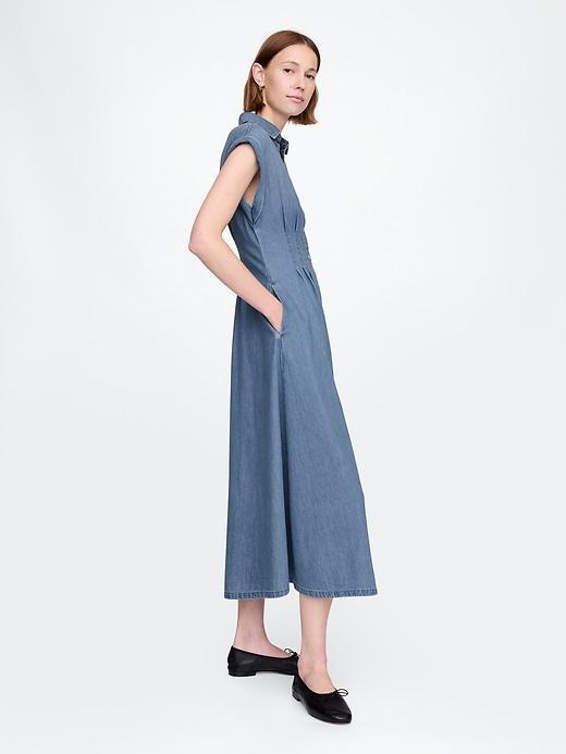 Denim Pleated Maxi Shirtdress Product Image