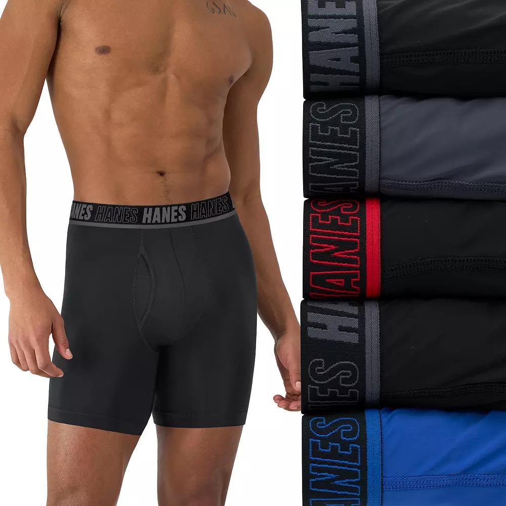 Hanes Moves Ultimate 4+1 Bonus Pack Men's Anti-Chafe Boxer Brief Underwear Total Support Pouch X-Temp 6", Size: Medium, Black Grey Blue Product Image