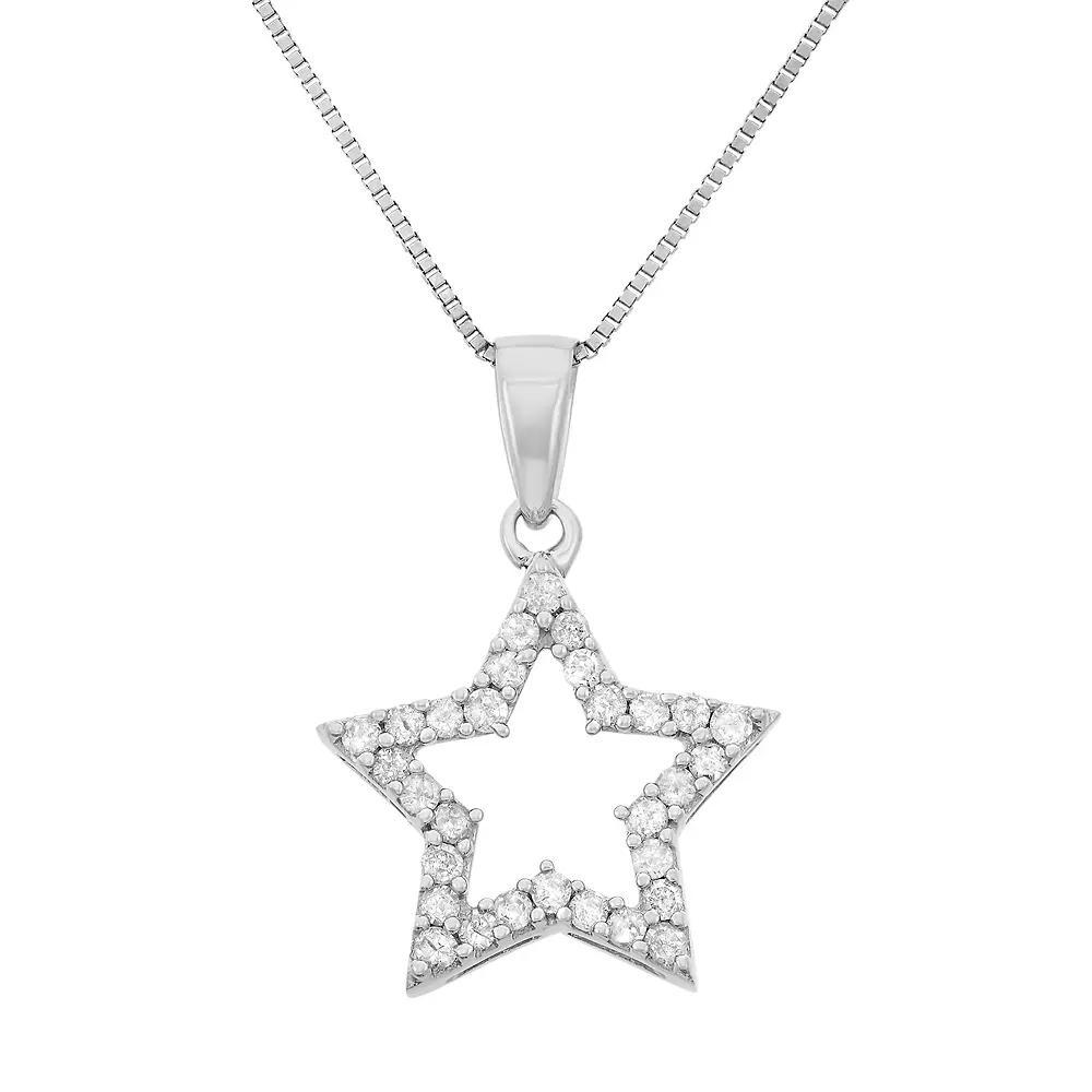 1/4 Carat T.W. Diamond Sterling Silver Cutout Star Pendant Necklace, Women's, Size: 18", White Product Image