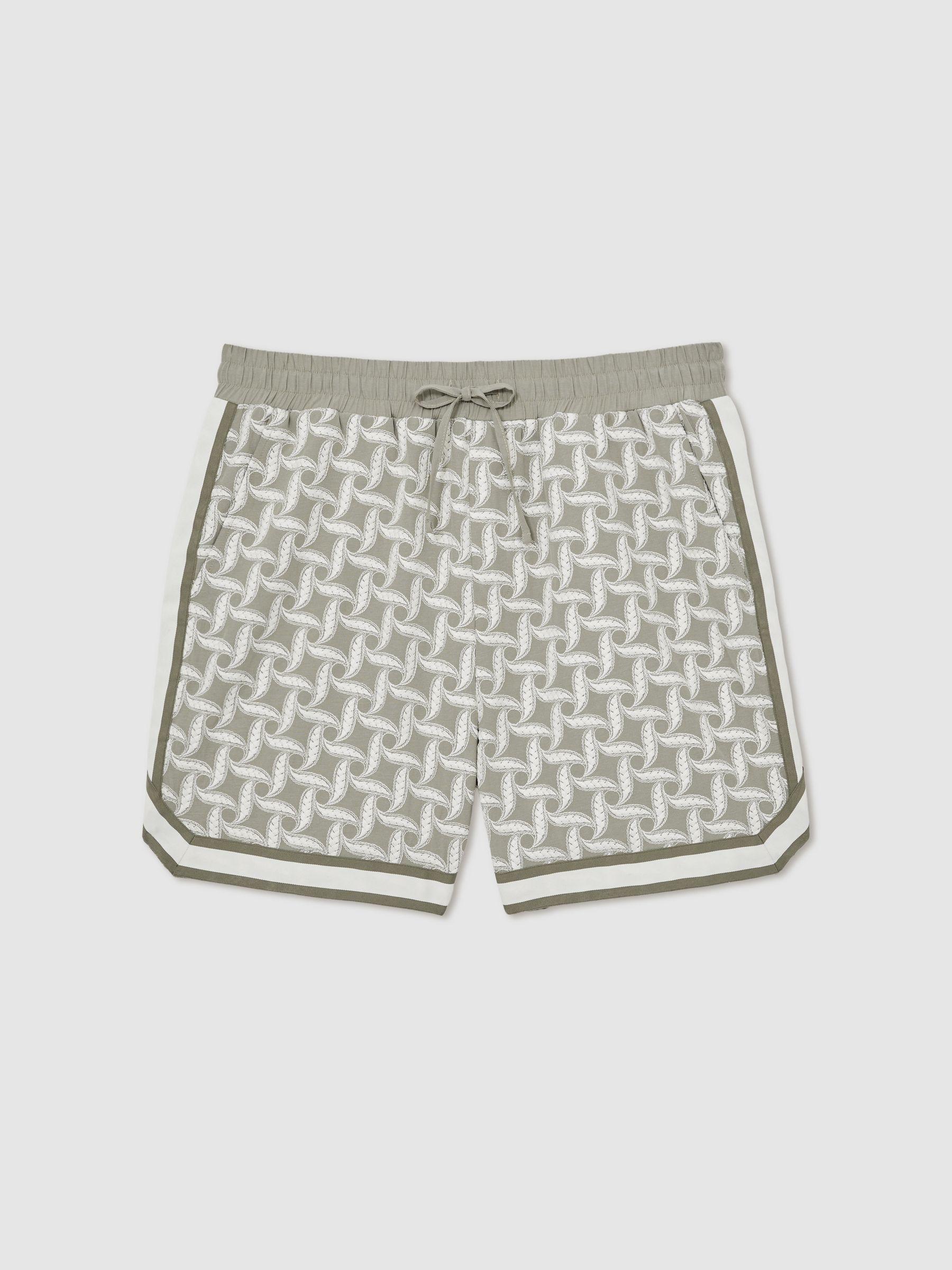 Reiss | Ché Embroidered-Motif Shorts in Sage/White Product Image