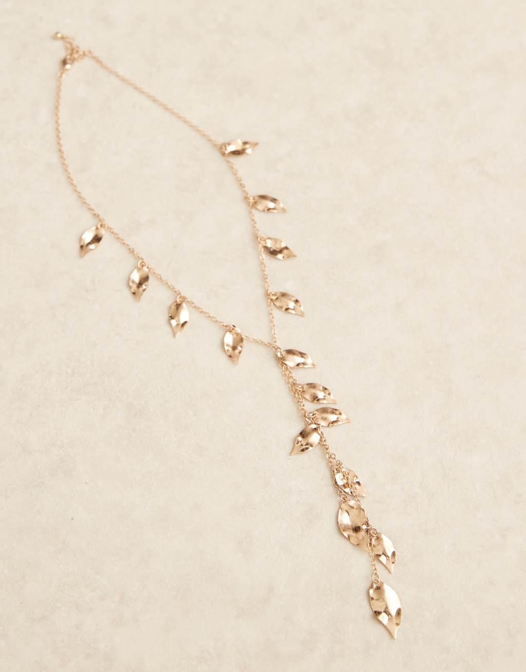 ASOS DESIGN lariat necklace with leaf detail in worn gold  Product Image