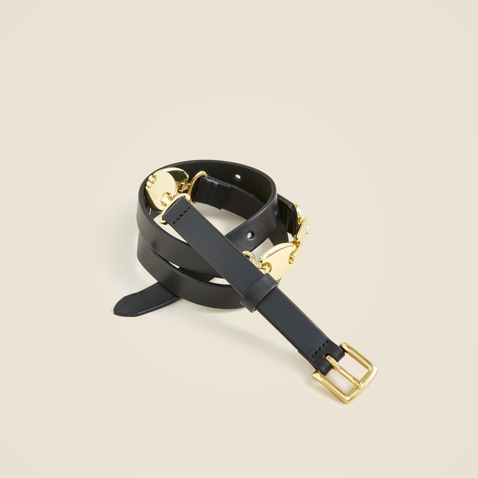 Thin Italian leather belt with gold hardware Product Image