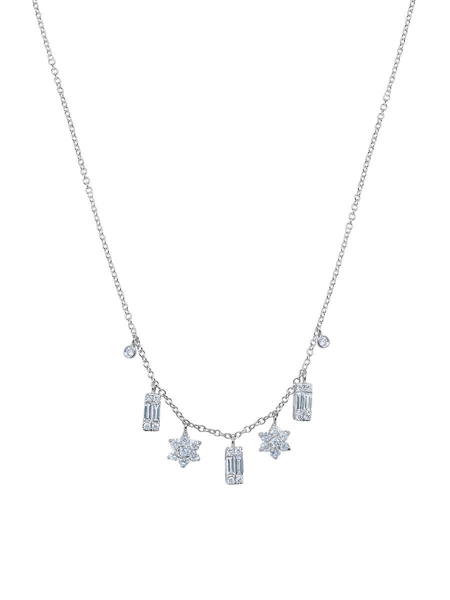 Womens 14K White Gold & 0.55 TCW Diamond Cluster And Baguette Necklace Product Image