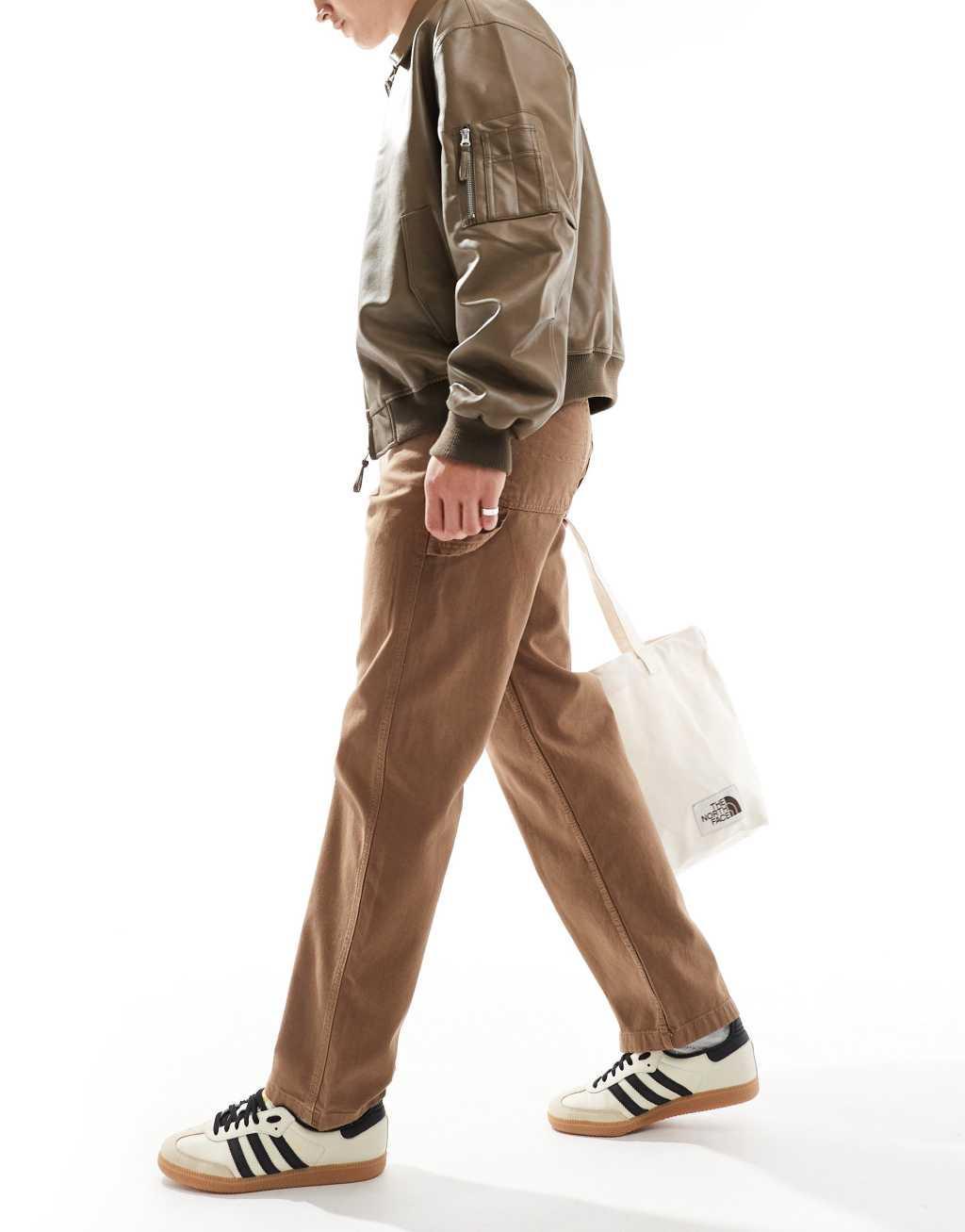 Jack & Jones Eddie loose carpenter pants in washed brown  Product Image