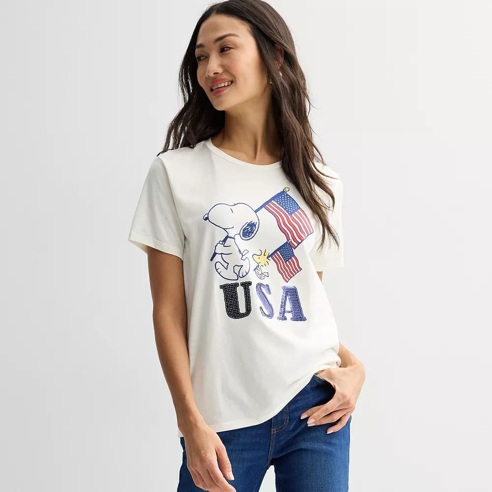 Women's Peanuts Snoopy & Woodstock Flags USA Graphic Tee, Size: XS, Egert Product Image