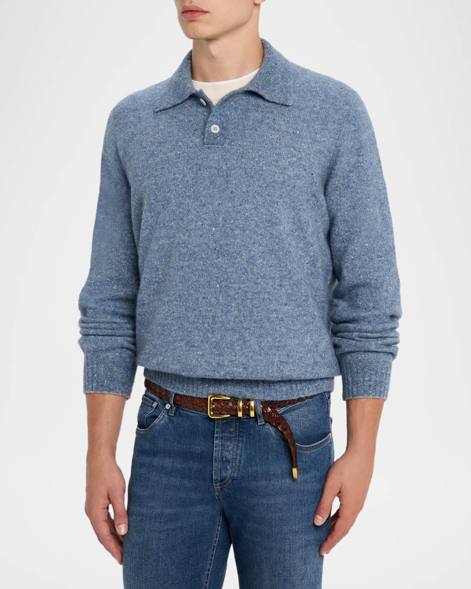 Men's Wool and Nylon Melange Polo Sweater Product Image