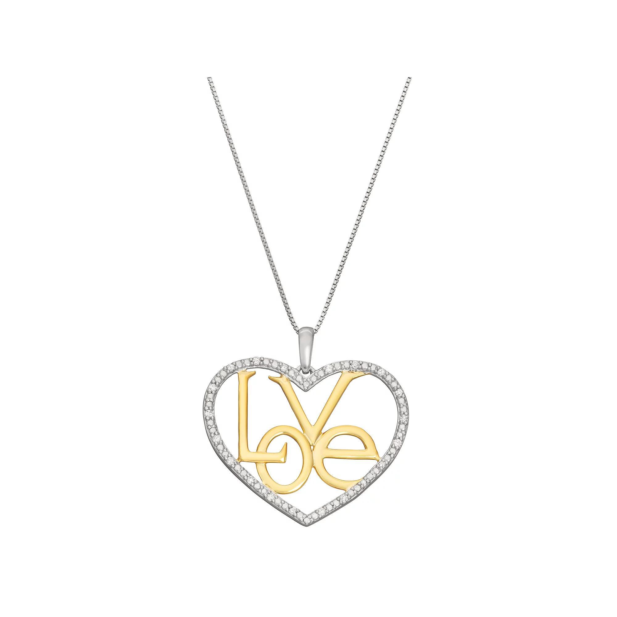 HDI Two Tone Sterling Silver 1/5 Carat T.W. Diamond Heart Necklace, Women's, Size: 18" Product Image