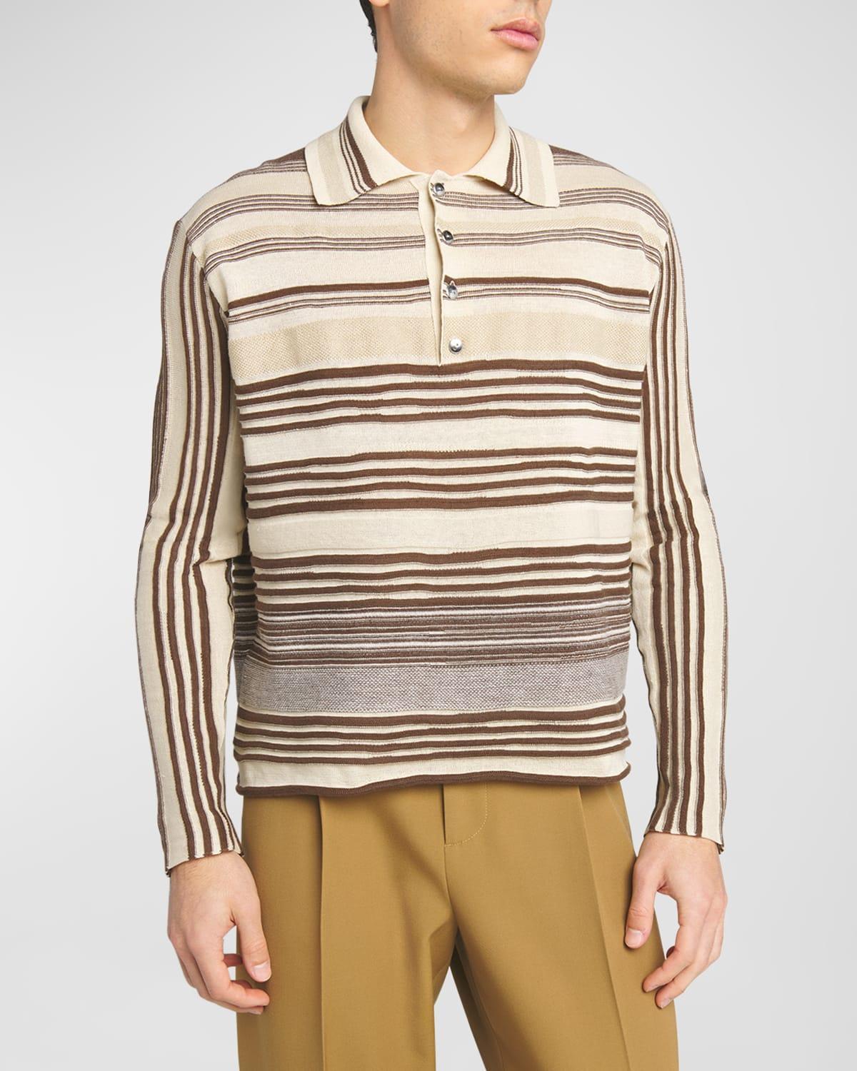 Mens Striped Linen-Blend Polo Shirt Product Image