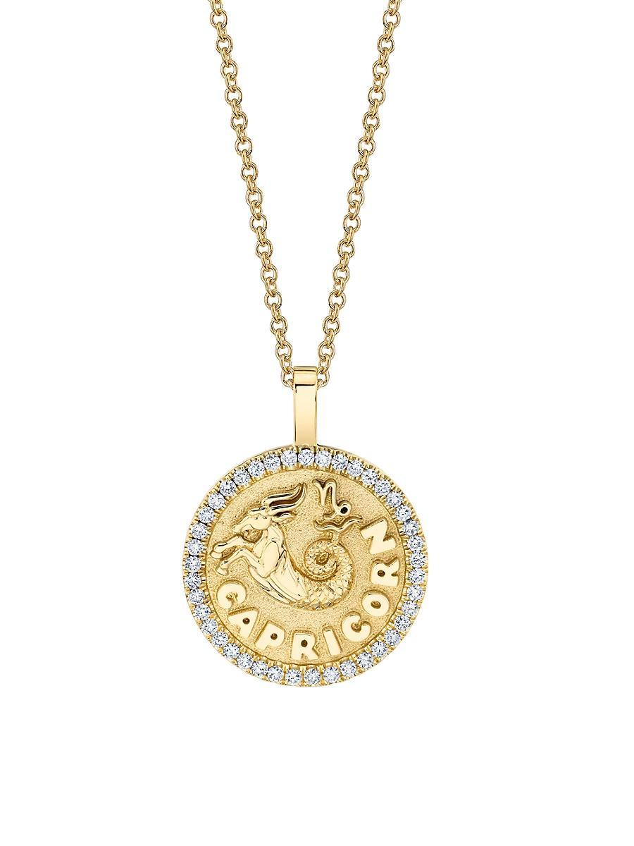 Womens 18K Yellow Gold & 0.48 TCW Diamond Zodiac Coin Pendant Necklace Product Image