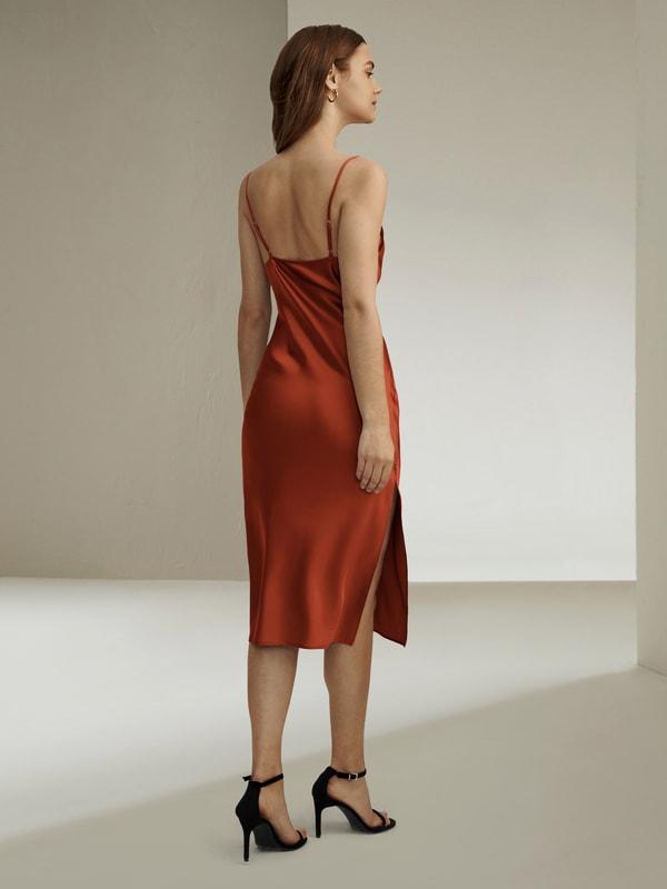 Elegant Alluring Cowl Neck Silk Dress Product Image