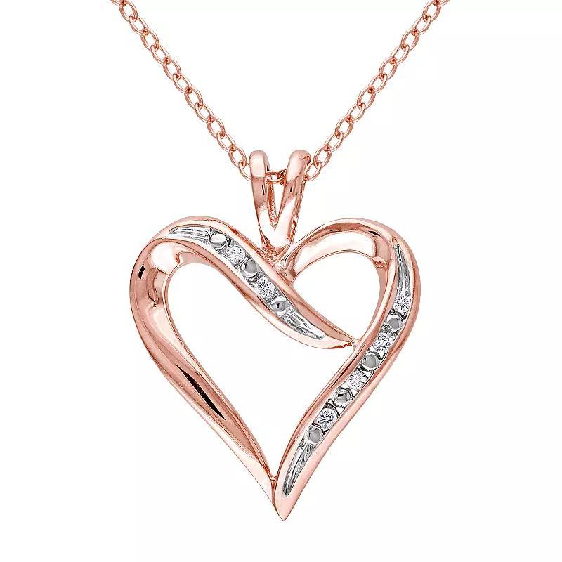 Stella Grace Pink Rhodium-Plated Sterling Silver Diamond Accent Heart Pendant Necklace, Womens Pink Tone Product Image