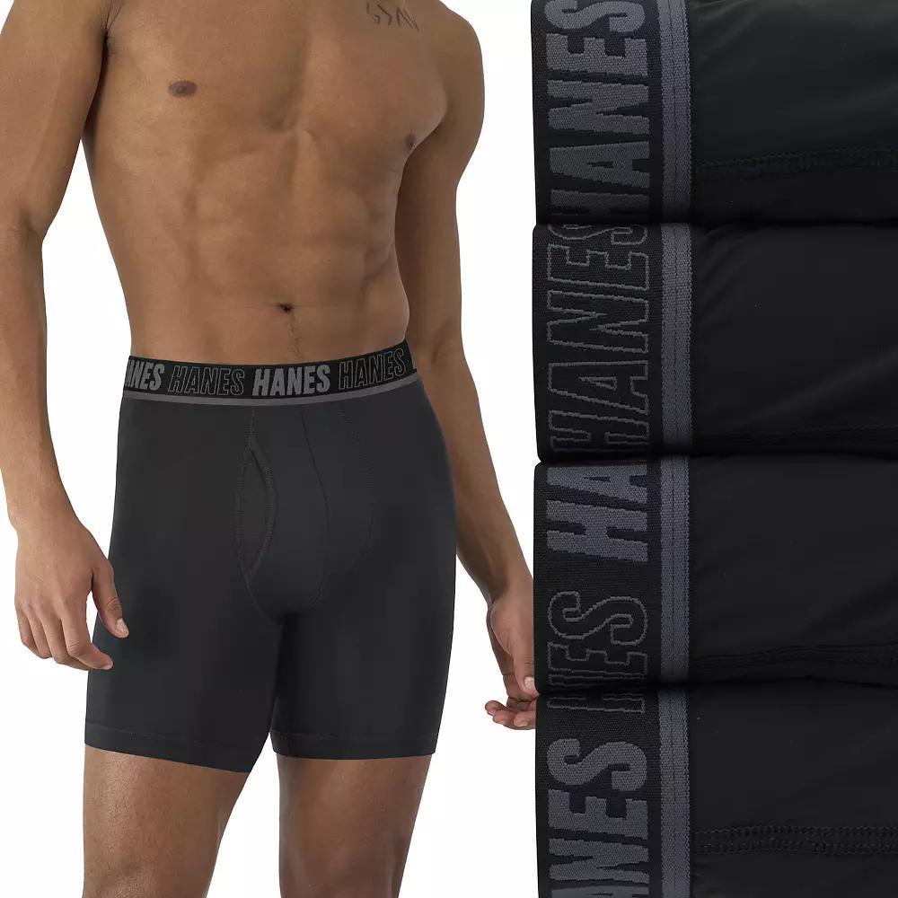 Hanes Moves Ultimate 4-Pack Men's Anti-Chafe Boxer Brief Underwear Total Support Pouch X-Temp 6", Size: Large, Black Product Image