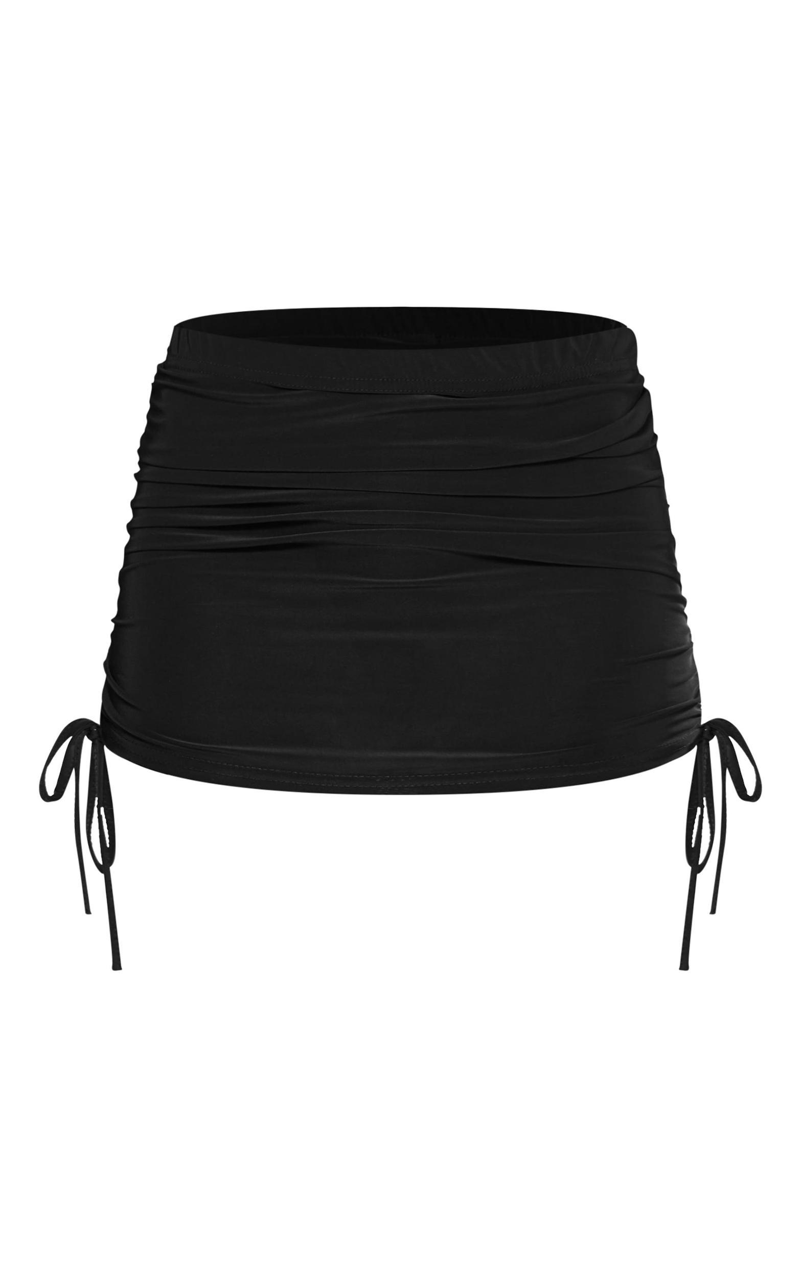 Petite Black Slinky Ruched Mini Skirt Product Image