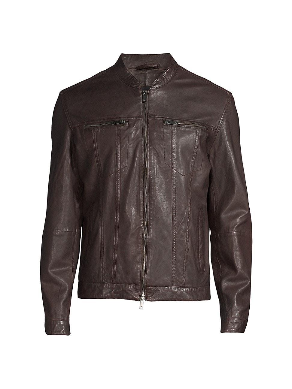 John Varvatos Star Usa Leather Band Collar Moto Jacket Product Image