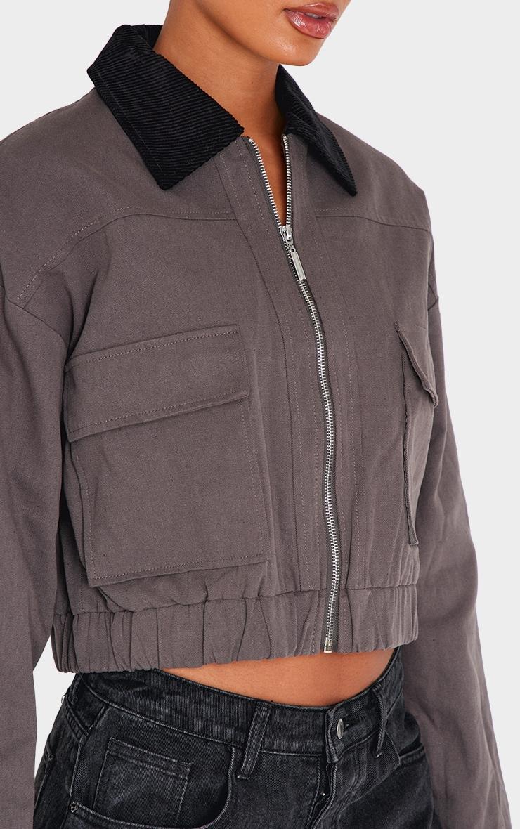Dark Grey Contrast Collar Twill Jacket Product Image