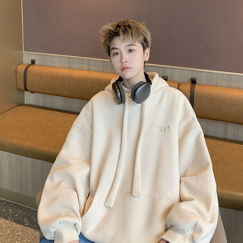 Lettering Embroidered Drawstring Hoodie Product Image