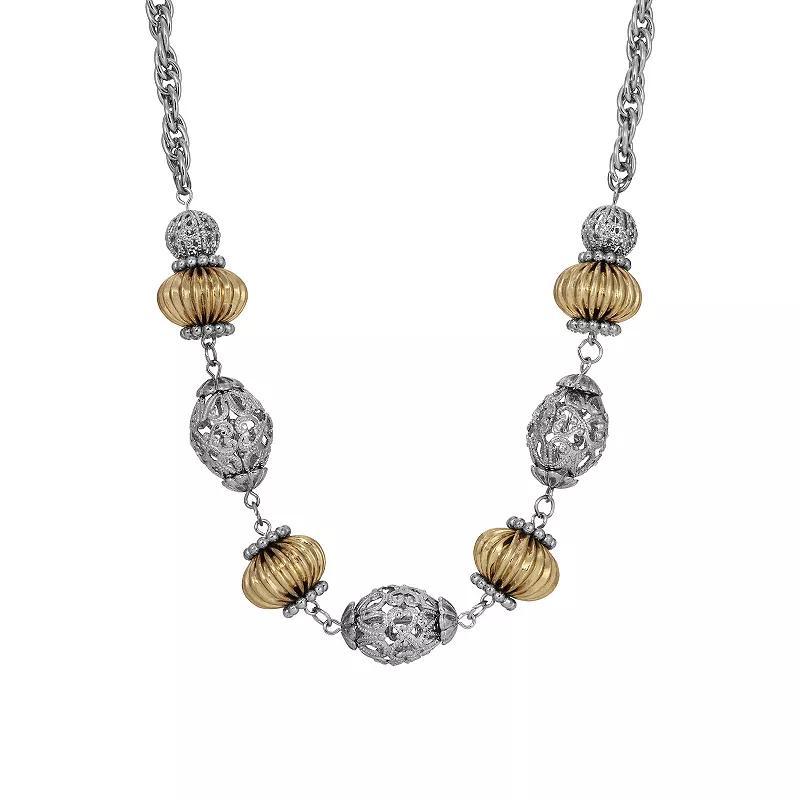 1928 Two-Tone Filigree & Texture Bead Necklace, Womens, Multi Product Image