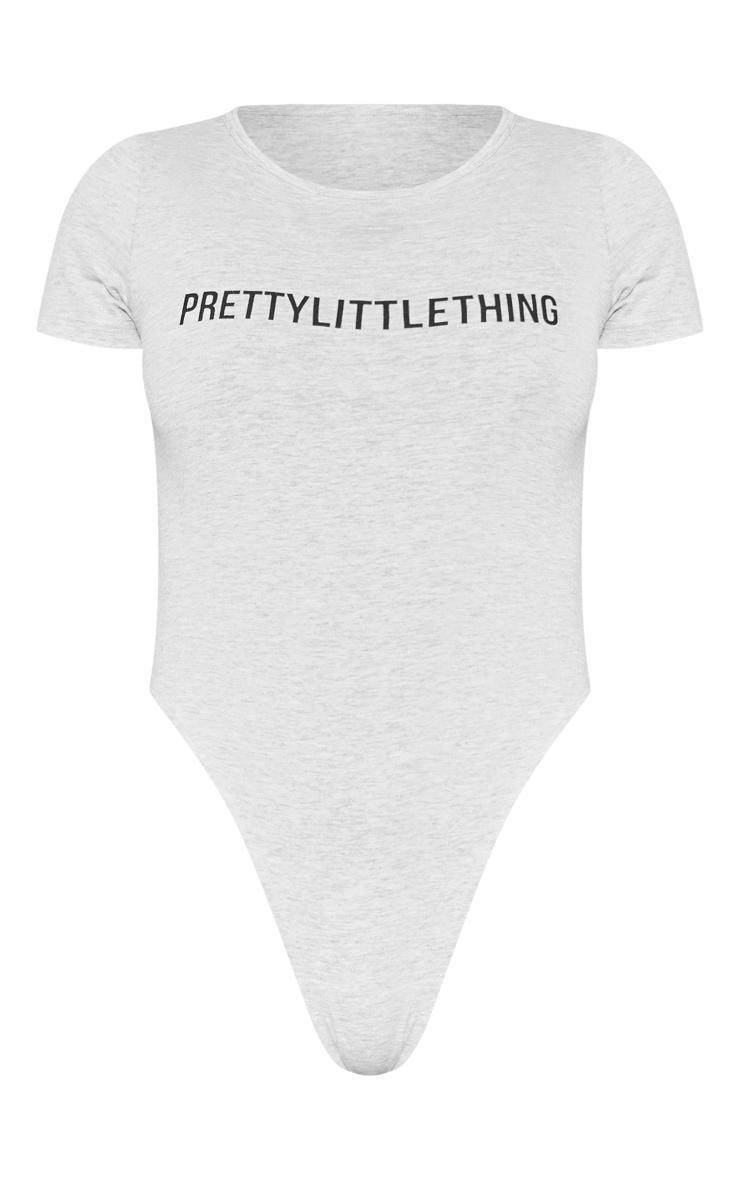 PRETTYLITTLETHING Petite Ash Grey Logo Short Sleeve Bodysuit Product Image