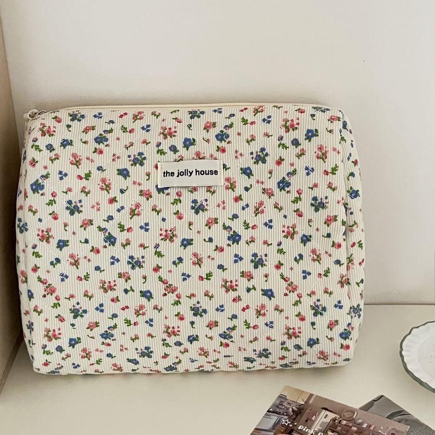 Floral Print Corduroy Pouch / Makeup Bag / Clutch Product Image