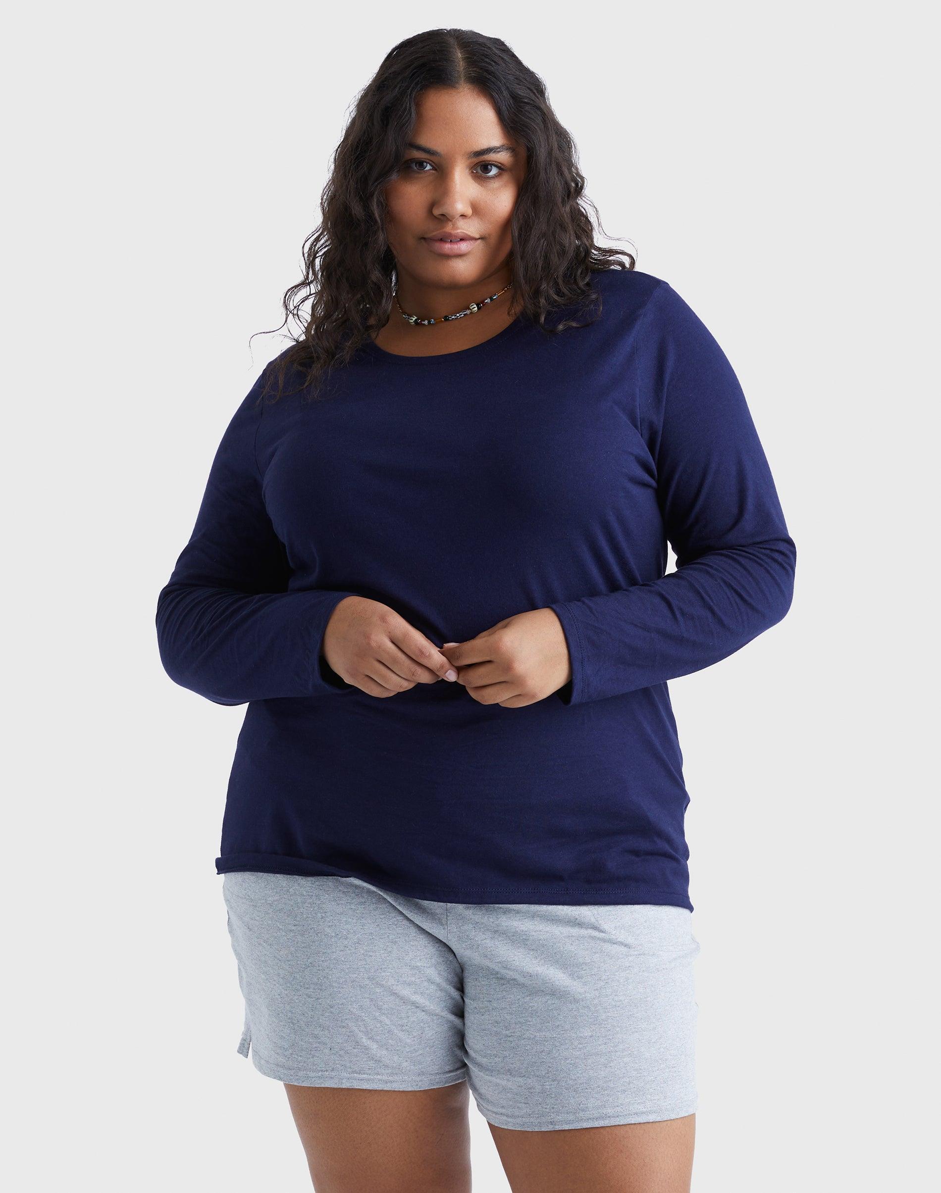 Hanes Womens Long Sleeve Scoop Neck Cotton T-Shirt (Plus Size) White 5X Product Image