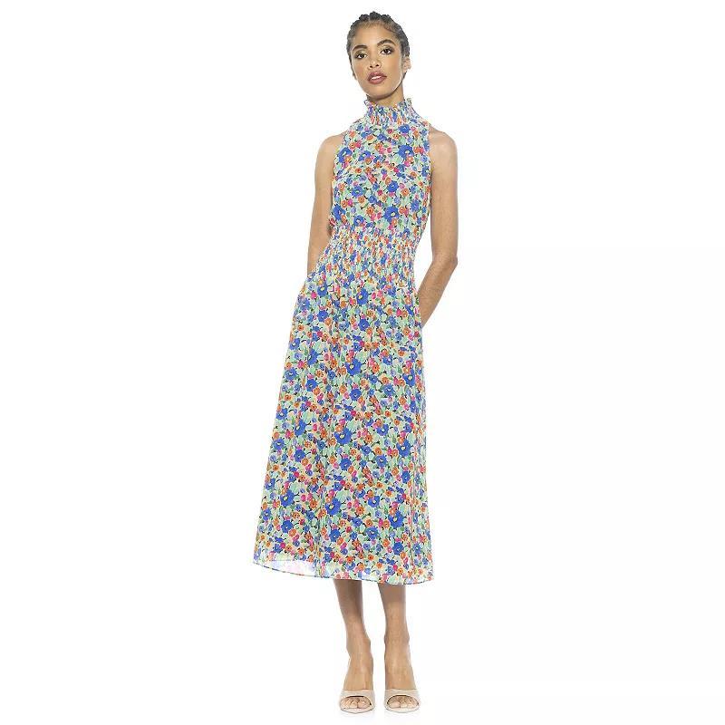 Women's ALEXIA ADMOR Landry Smocked Neck And Waist Halter Fit And Flare Dress, Size: 12, Halogen Blue Product Image