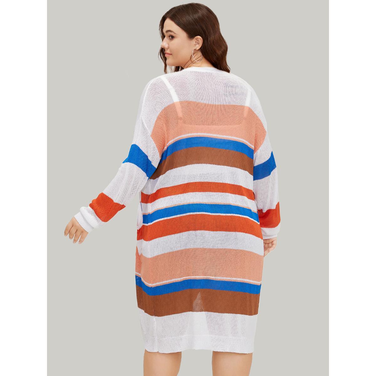 Plus Size Colorblock Contrast Pocket Tunic Open Front Cardigan Multicolor Women Casual Loose Long Sleeve Dailywear Cardigans BloomChic 14-16/1X Product Image
