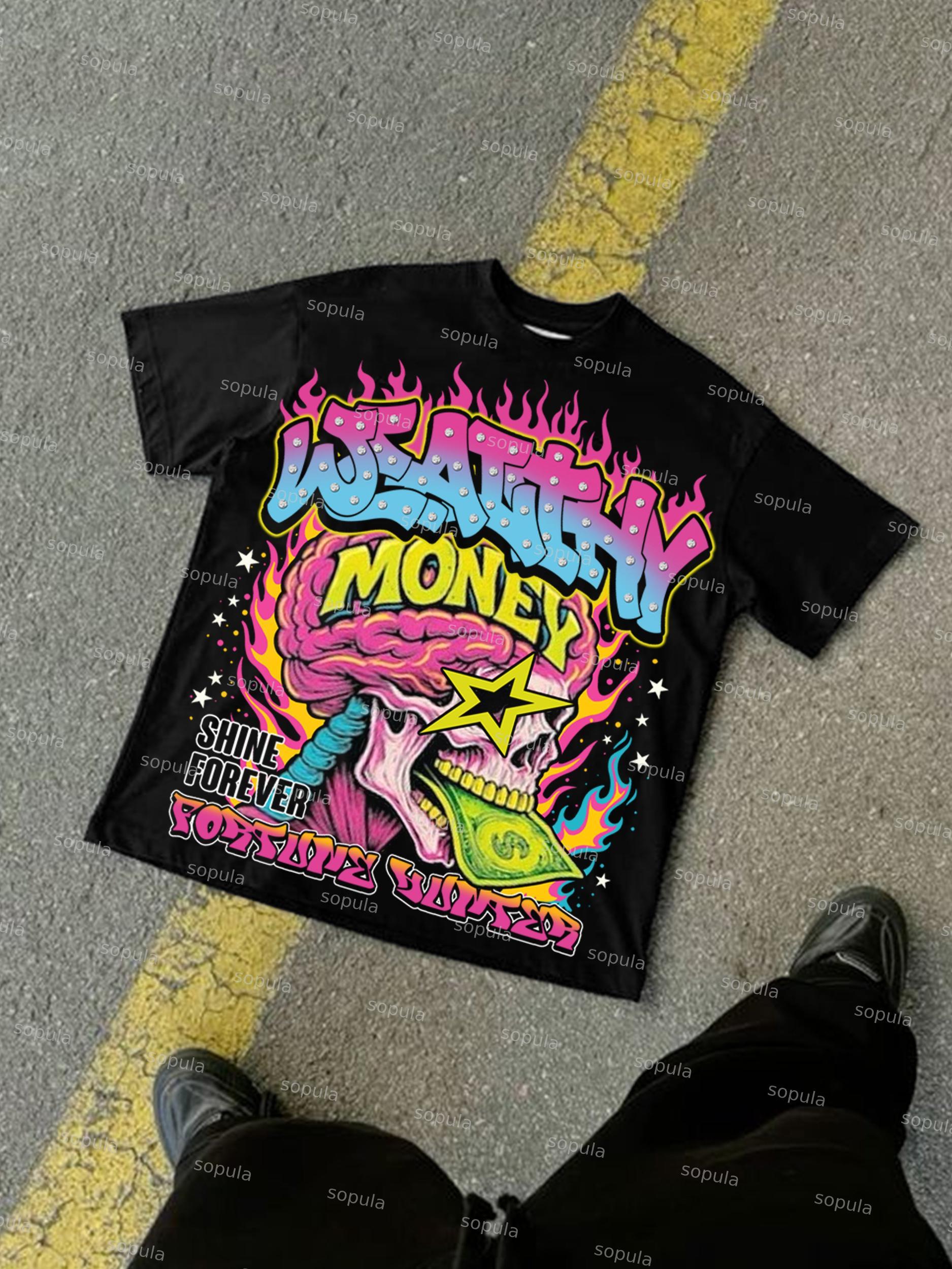 Abstract Cartoon Pentagram Graphic Cotton T-shirt Product Image