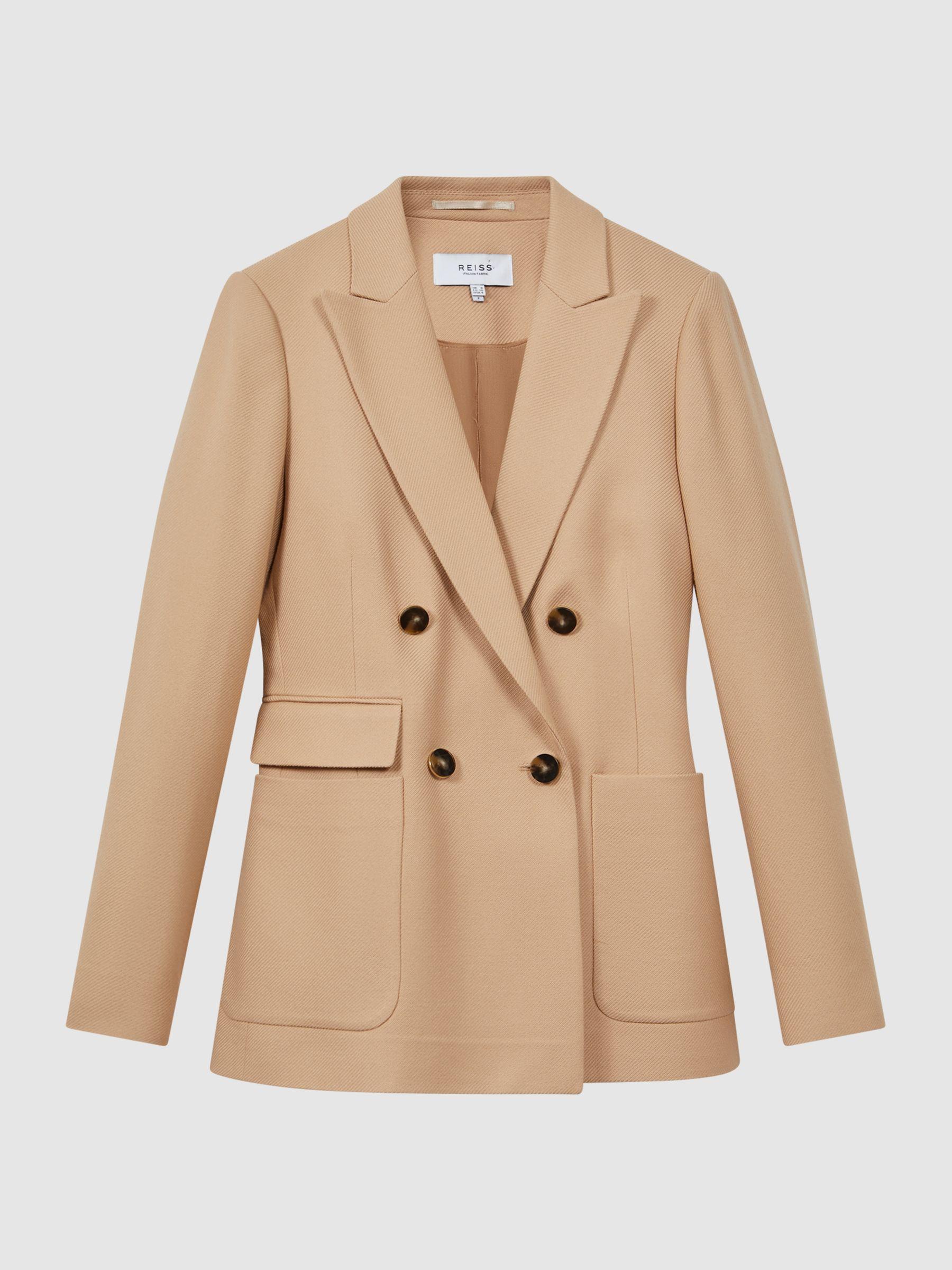 Double Breasted Twill Blazer in Light Camel Product Image