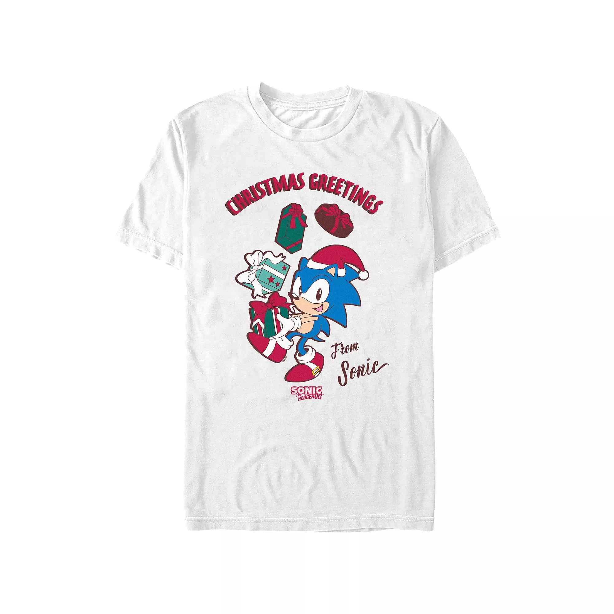 Men's Sonic The Hedgehog Christmas Greetings Graphic Tee, Size: Small, White Product Image
