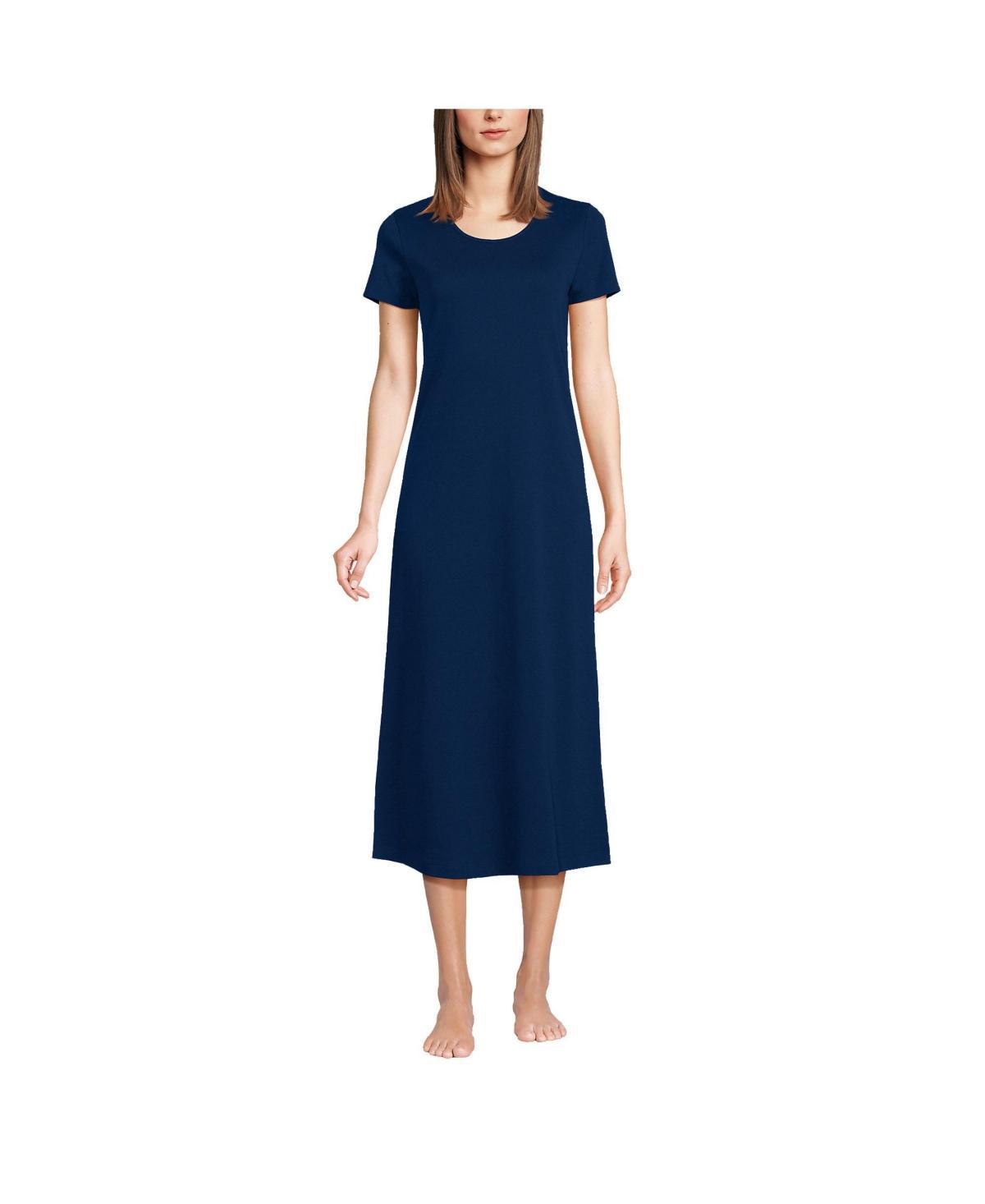 Plus Size Lands End Short Sleeve Midcalf Nightgown, Womens Deep Blue Product Image