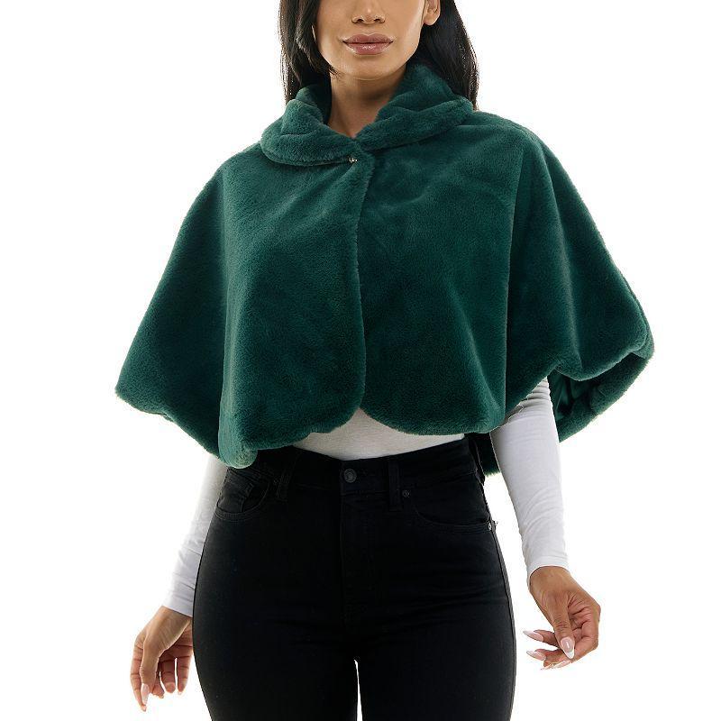 Womens Nina Leonard Faux-Fur Collared Snap Capelet Product Image